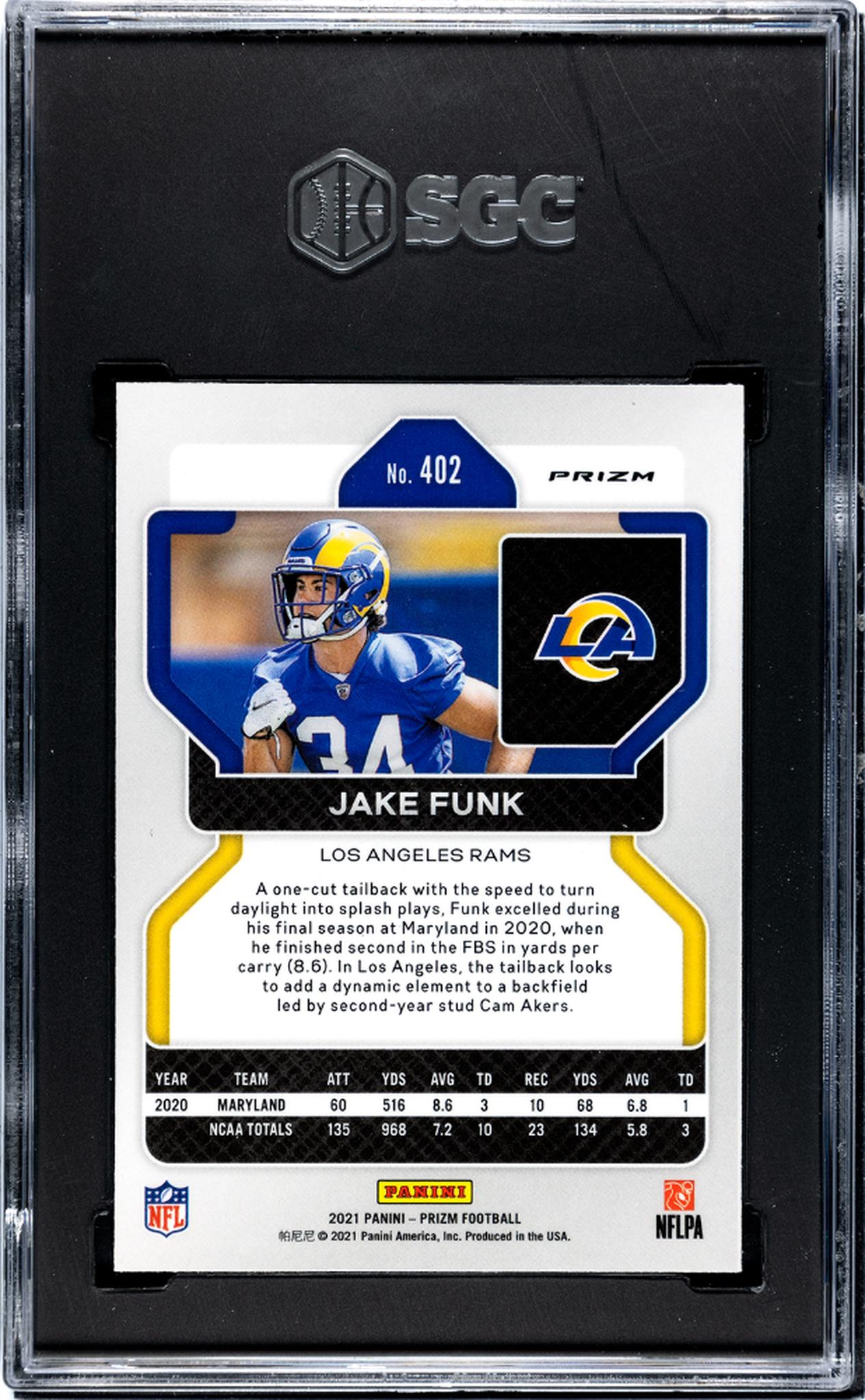 2021 Panini Prizm #402 Jake Funk Black Rookie SGC 9.5