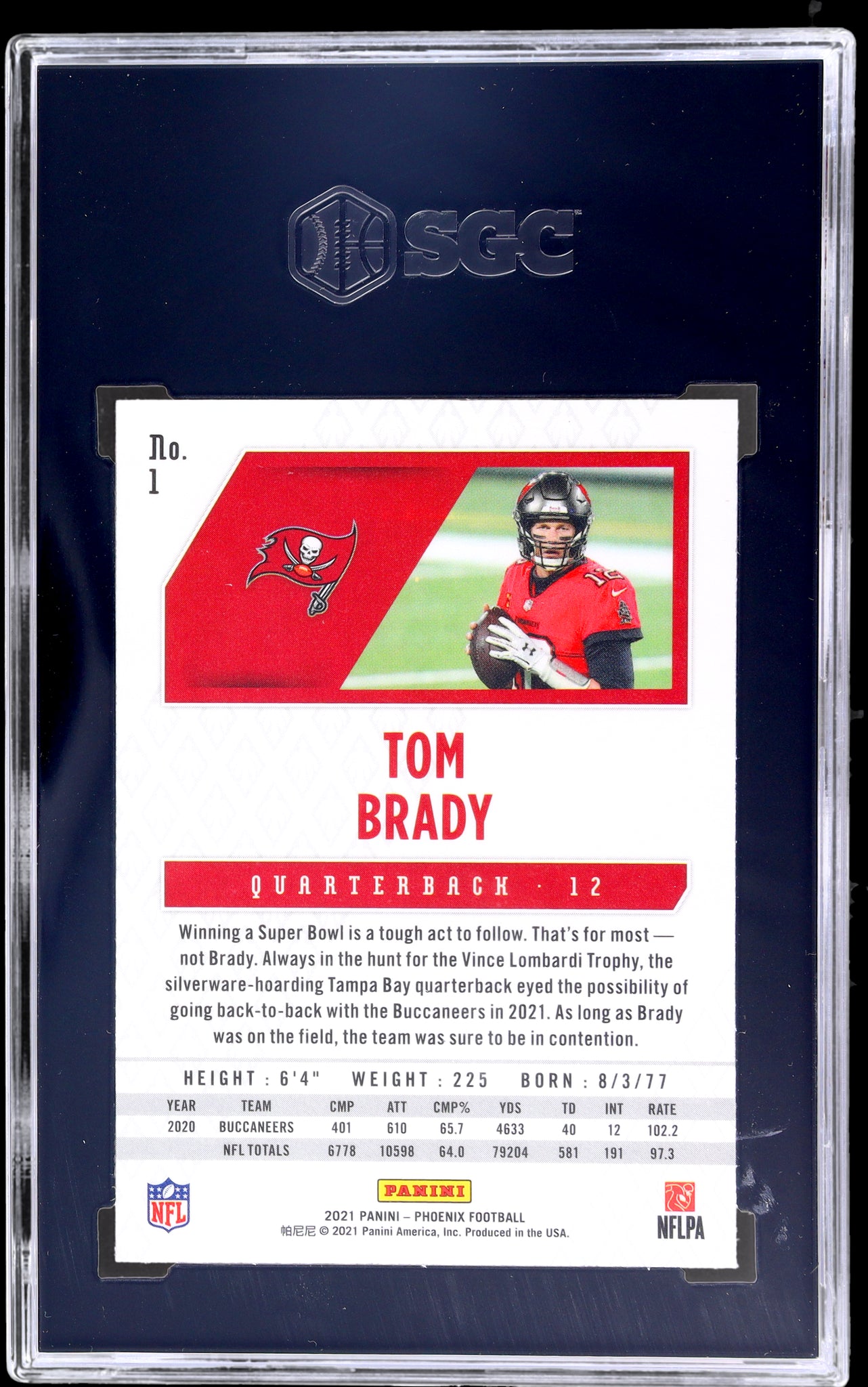 2021 Panini Phoenix #1 Tom Brady Fire Burst SGC 10