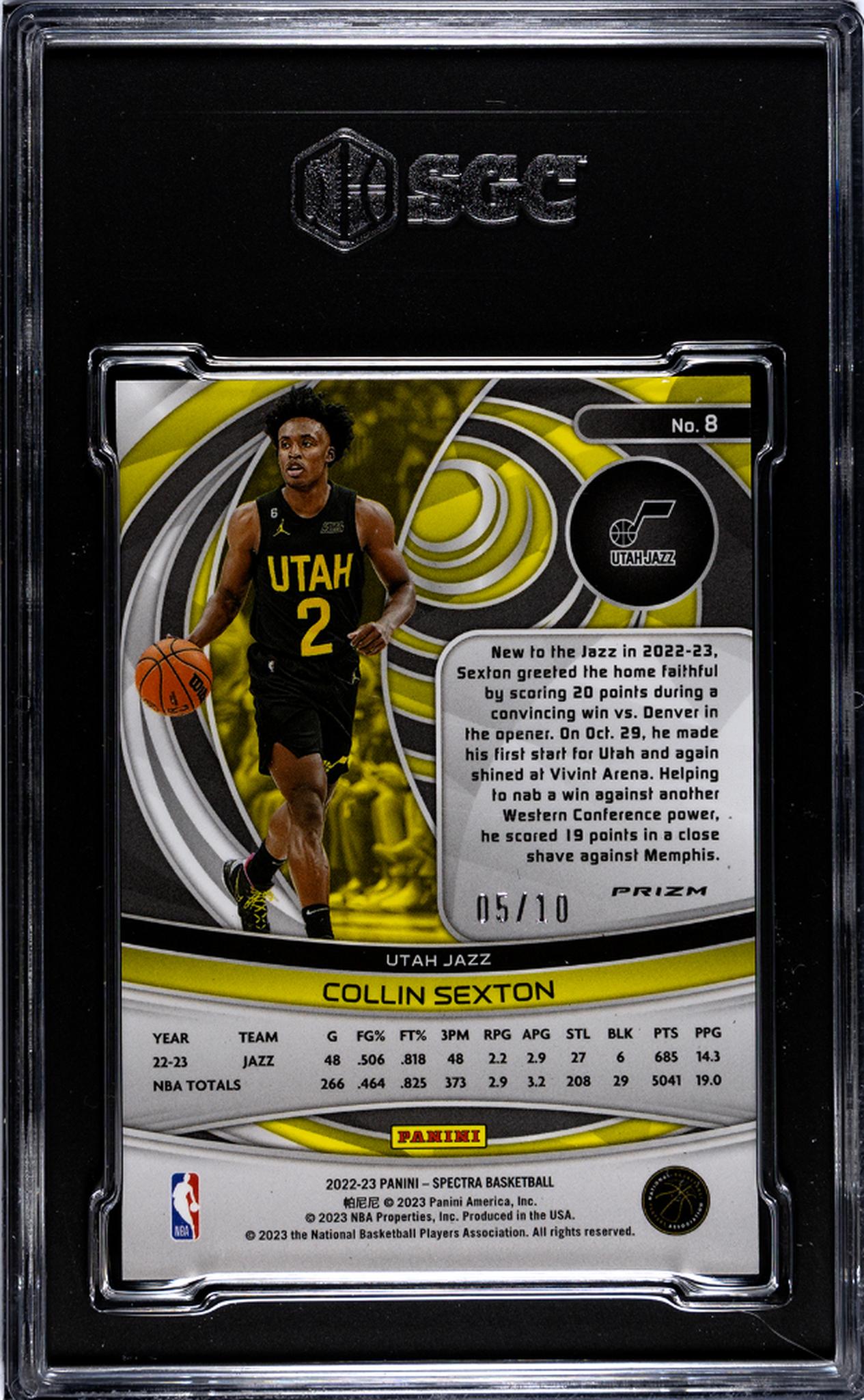 2022-23 Panini Spectra #8 Collin Sexton Asia Gold Prizm 05/10 SGC 9.5