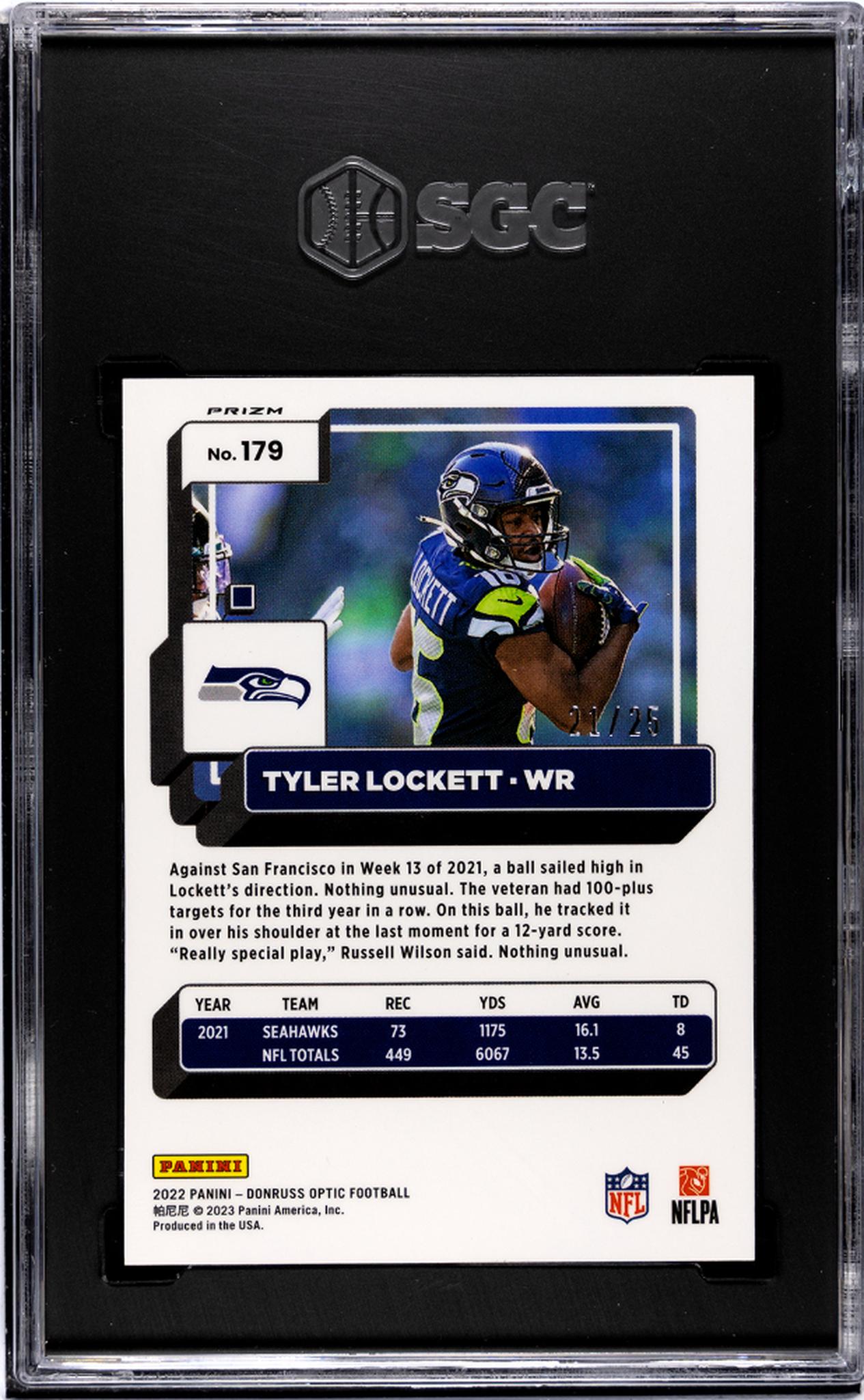 2022 Donruss Optic #179 Tyler Lockett Black Pandora Prizm 21/25 SGC 9