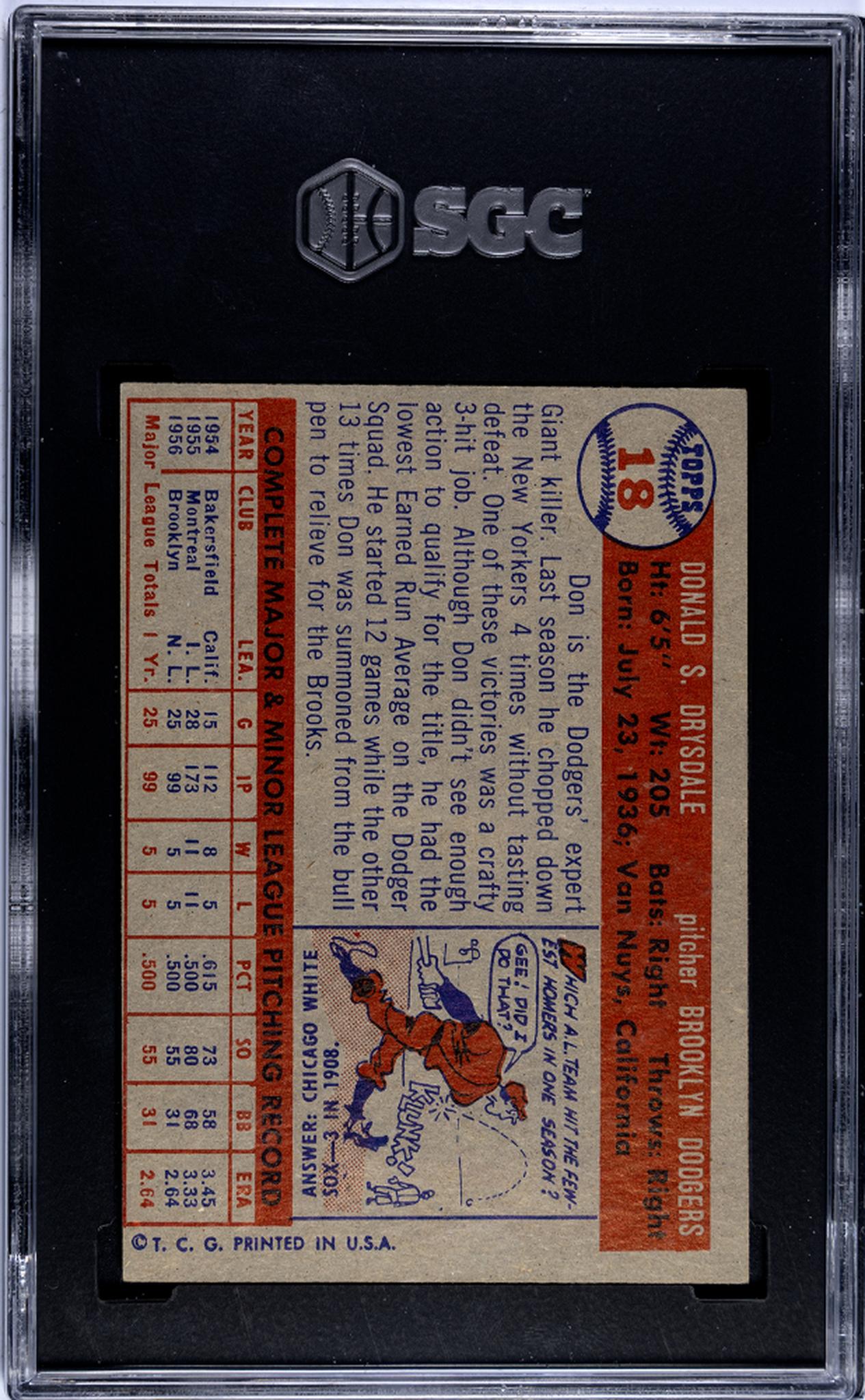 1957 Topps #18 Don Drysdale SGC 6