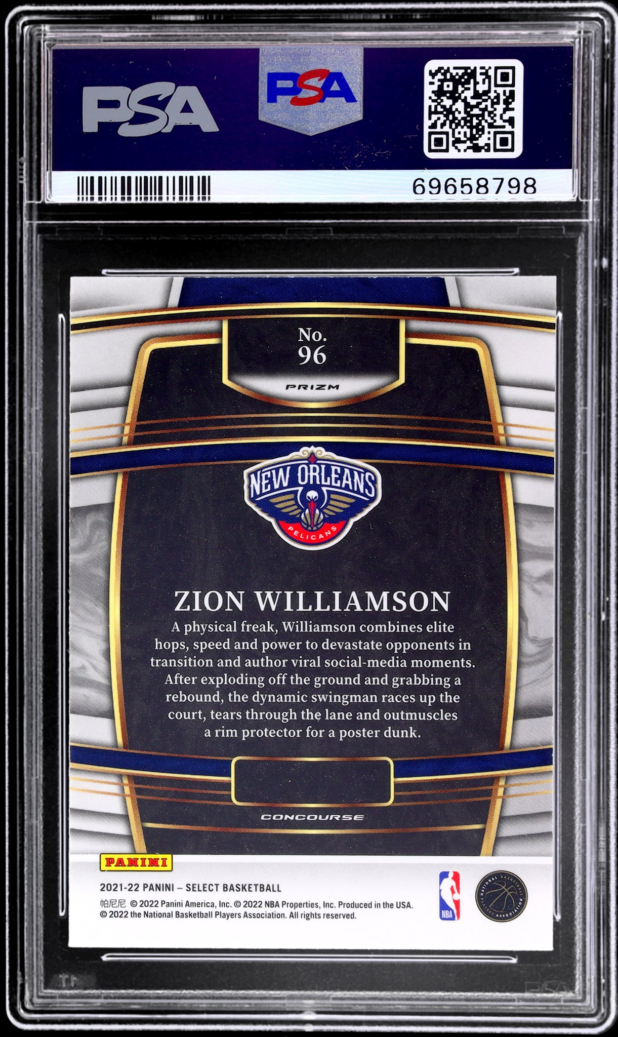 2021 Panini Select #96 Zion Williamson Concourse Tri-Color Prizm PSA 10