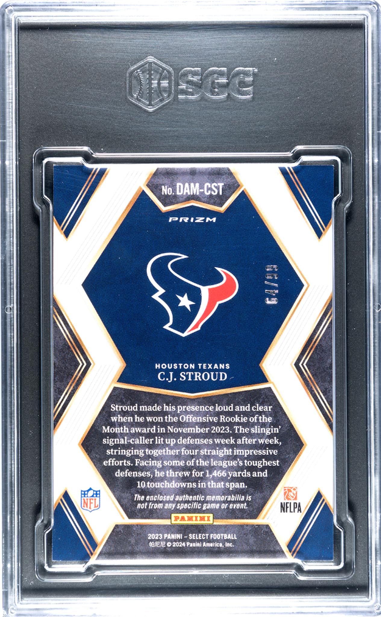 2023 Panini Select Draft Selections Prizm CJ Stroud #DAM-CST Jersey /99 SGC 9.5