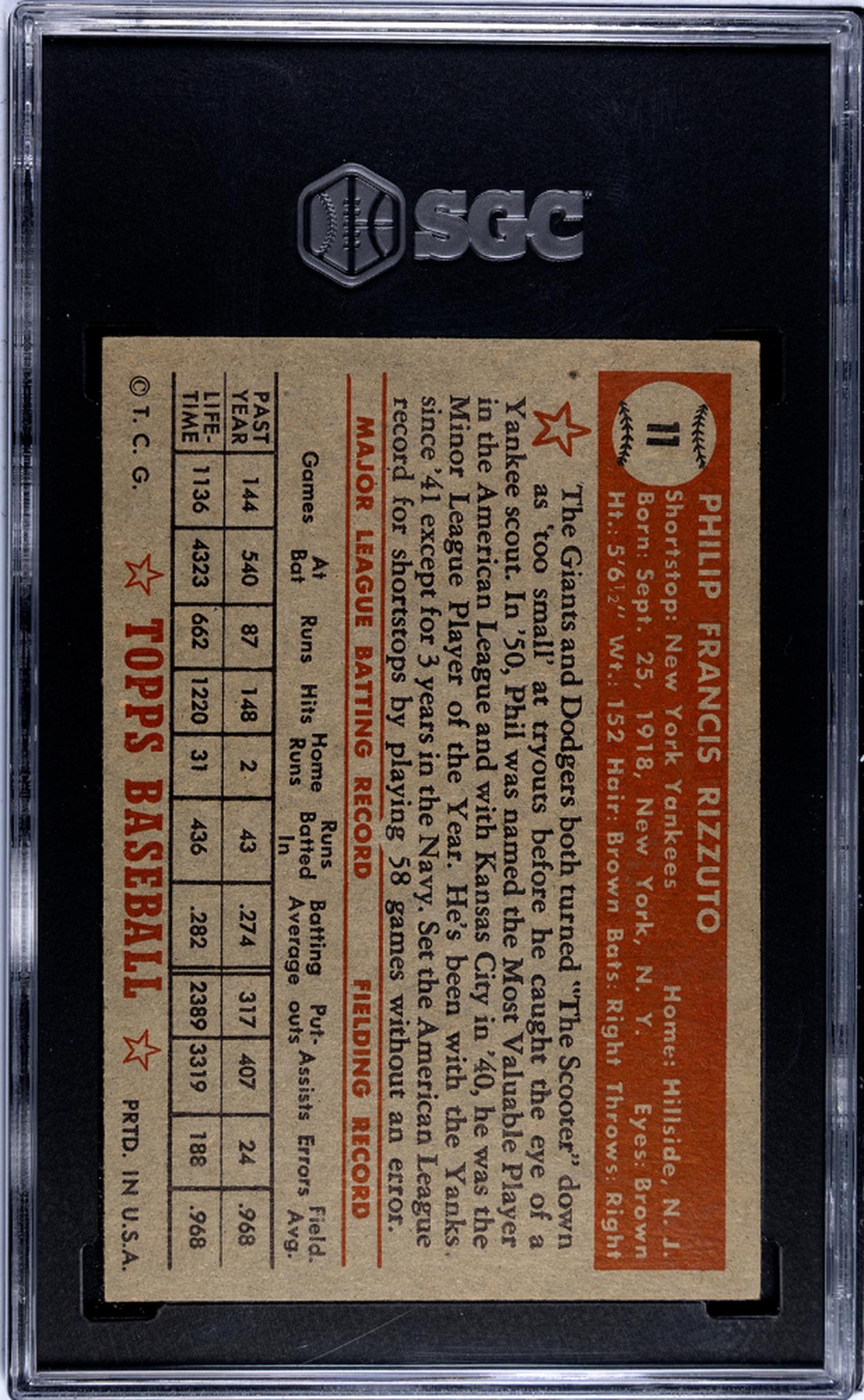 1952 Topps #11 Phil Rizzuto Red Back SGC 5