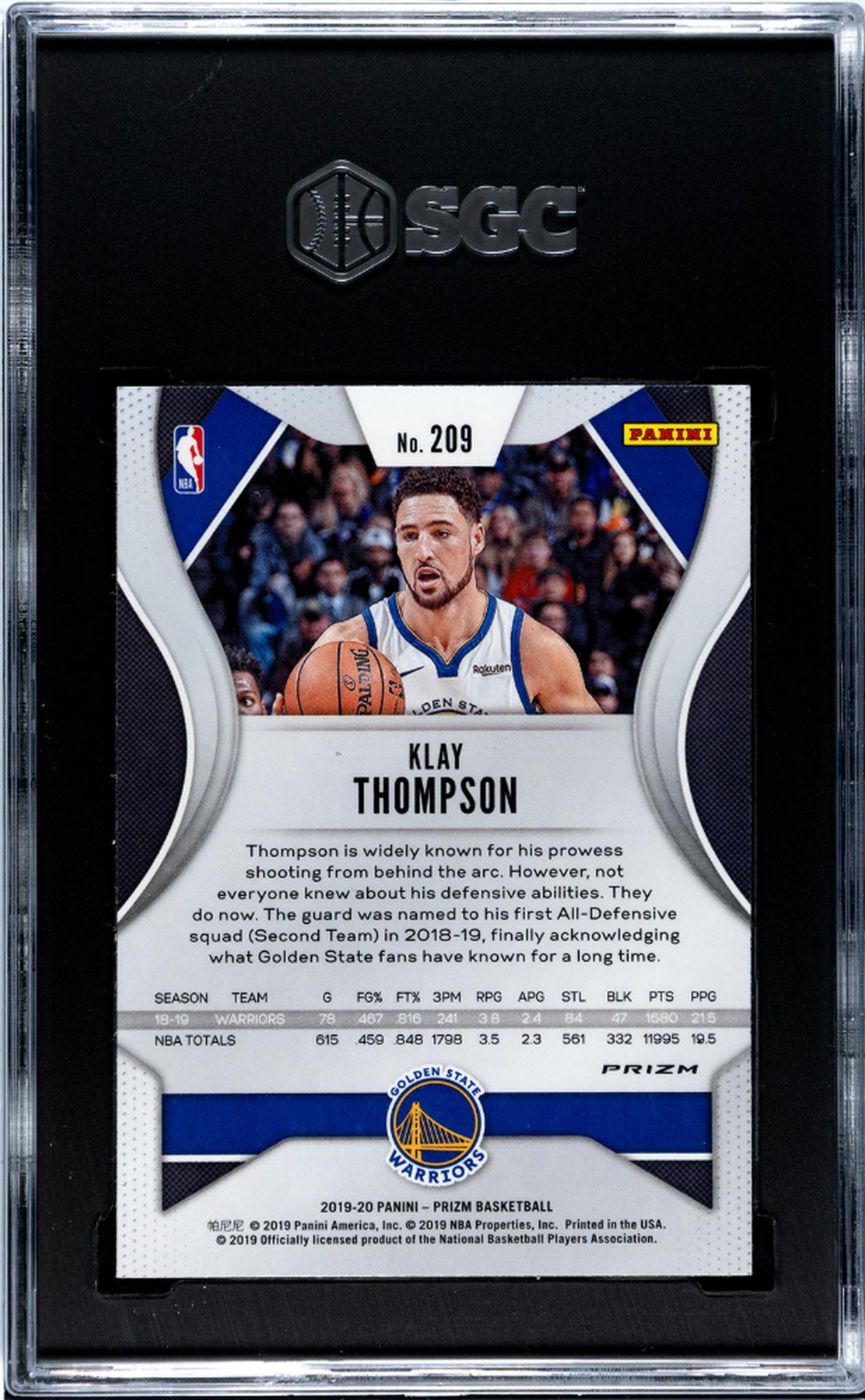 2019-20 Panini Prizm Green Prizm Klay Thompson #209 SGC 9.5