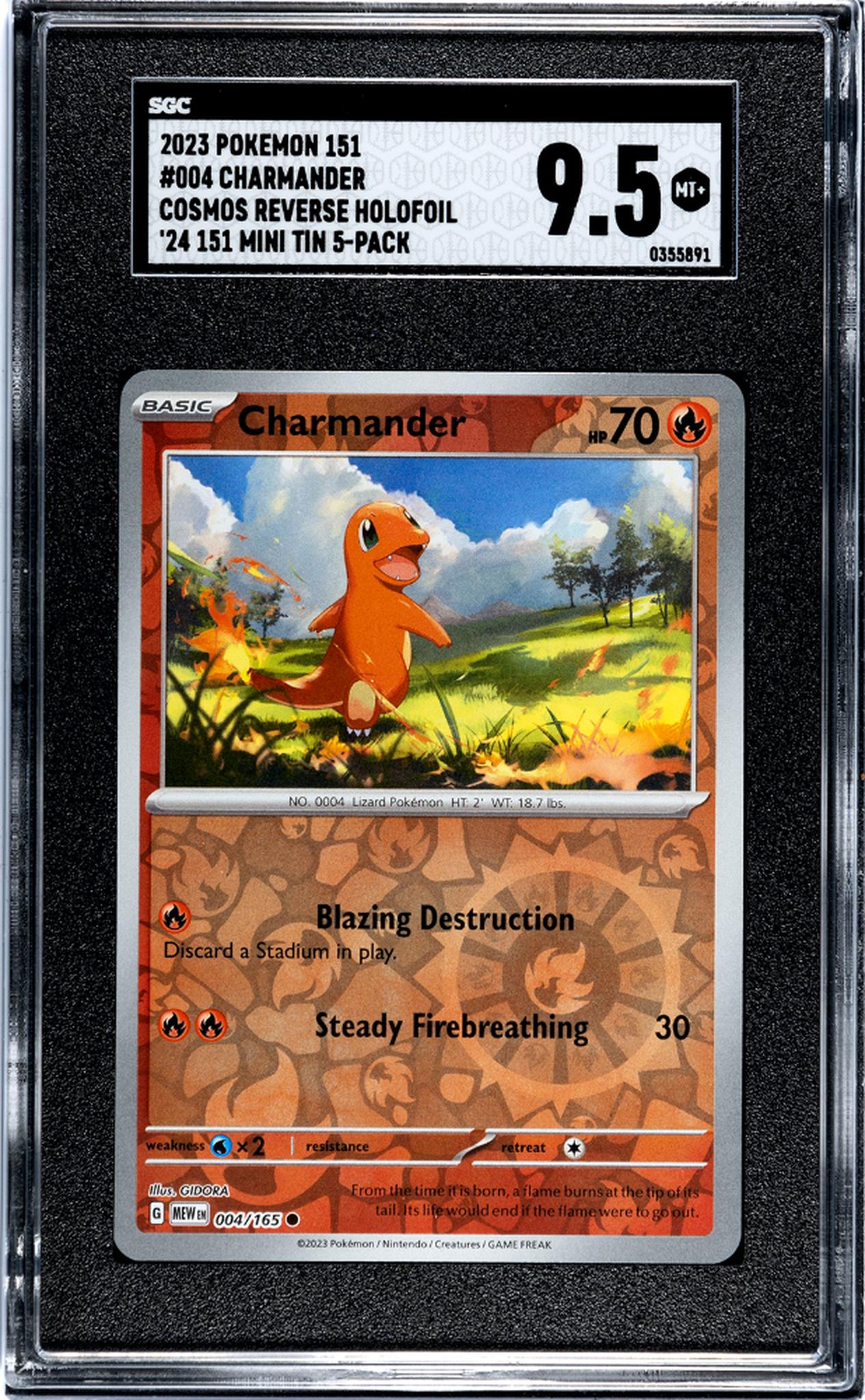 2023 Pokemon 151 #004/165 Charmander Cosmos Reverse Holofoil SGC 9.5