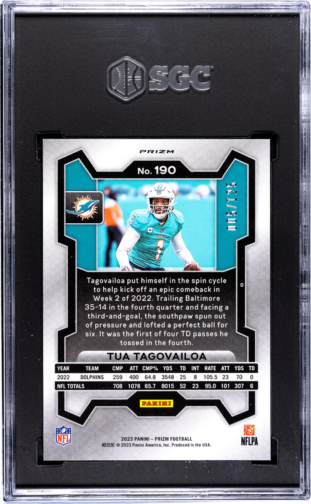 2023 Panini Prizm #190 Tua Tagovailoa Purple Prizm /125 SGC 9.5