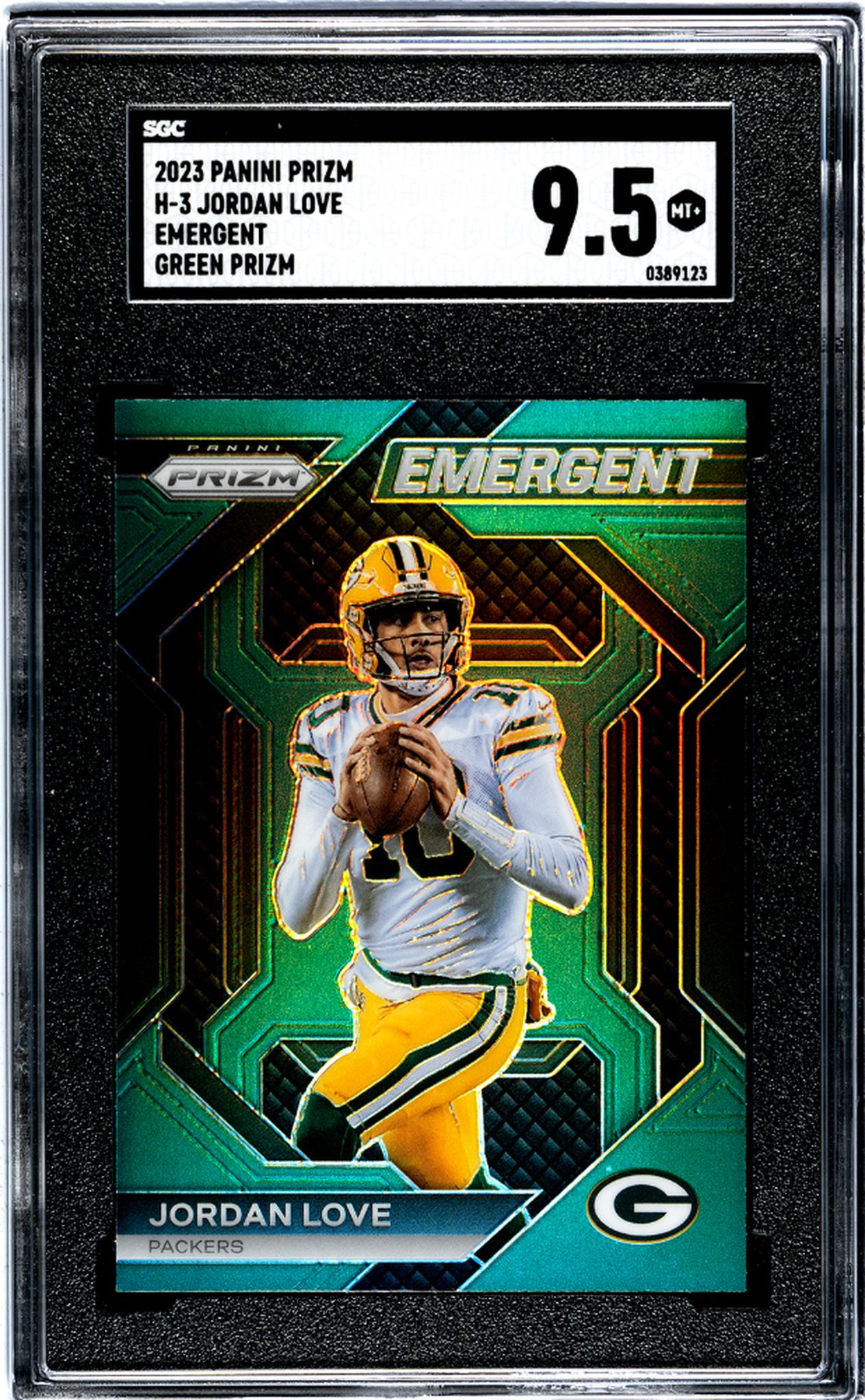 2023 Panini Prizm #H-3 Jordan Love Emergent Green Prizm SGC 9.5