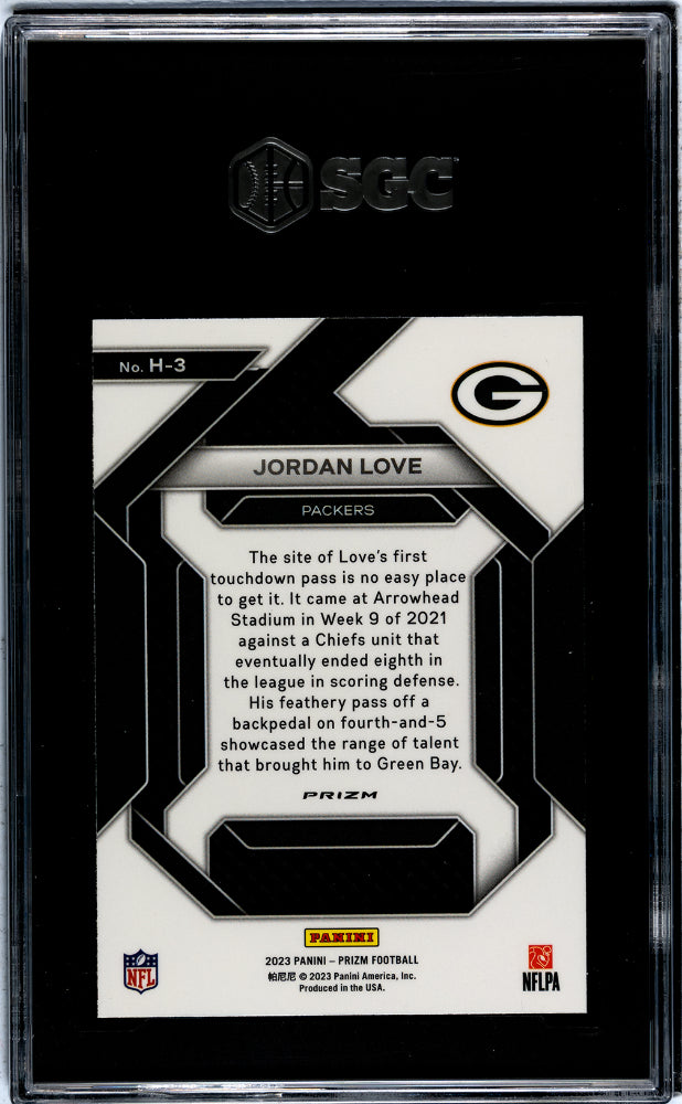 2023 Panini Prizm #H-3 Jordan Love Emergent Green Prizm SGC 9.5