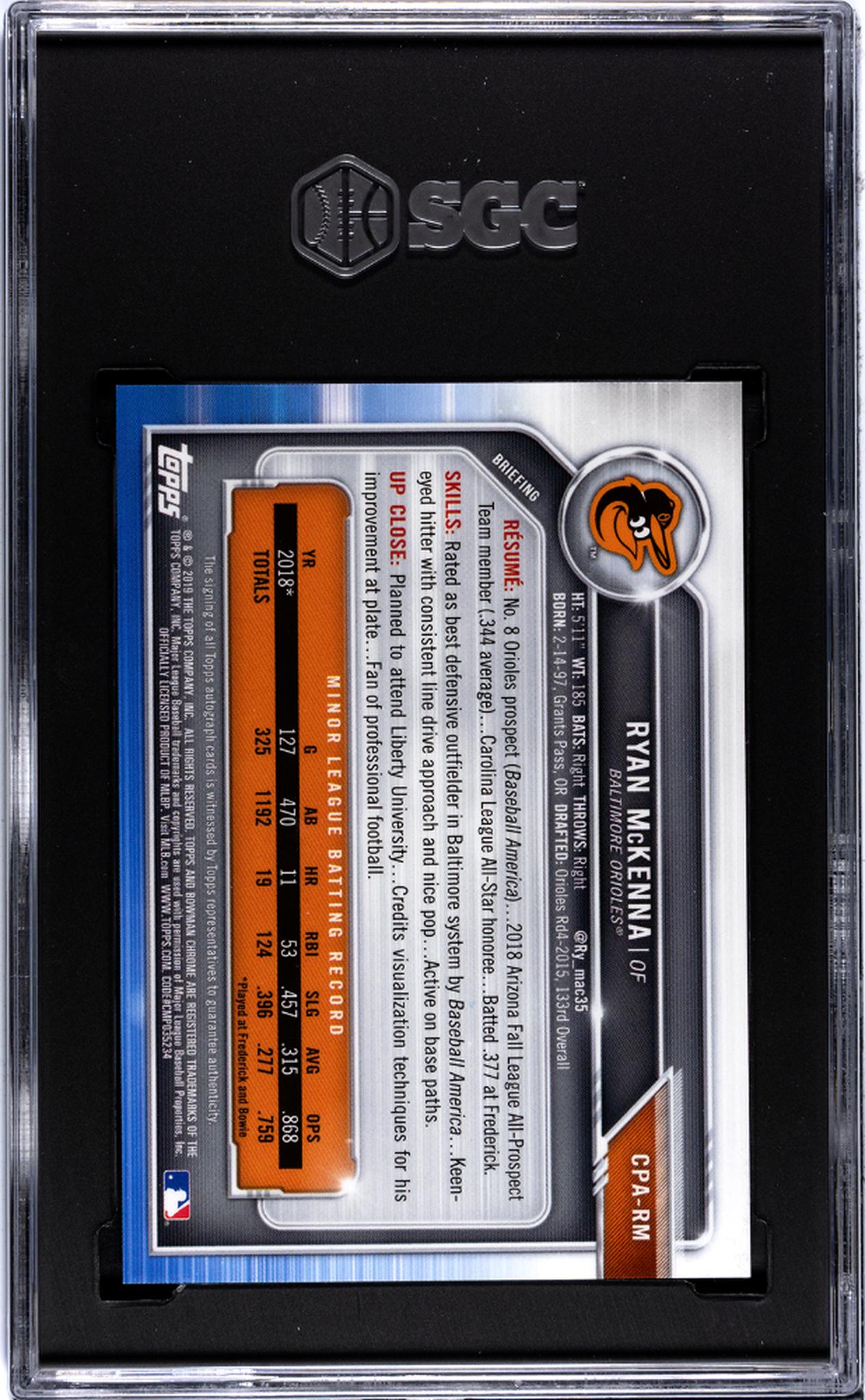 2019 Bowman Chrome #CPA-RM Ryan McKenna SGC 9.5