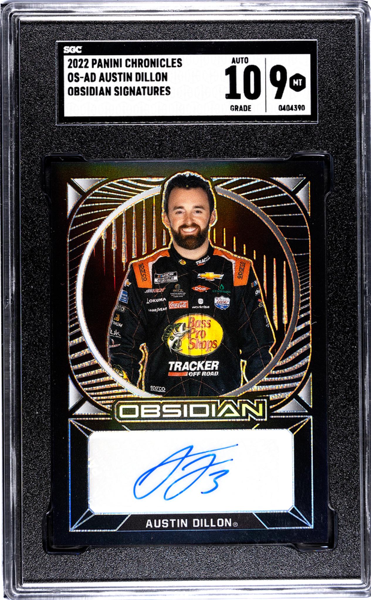 2022 Panini Chronicles #OS-AD Austin Dillon Obsidian Sigs. SGC 9