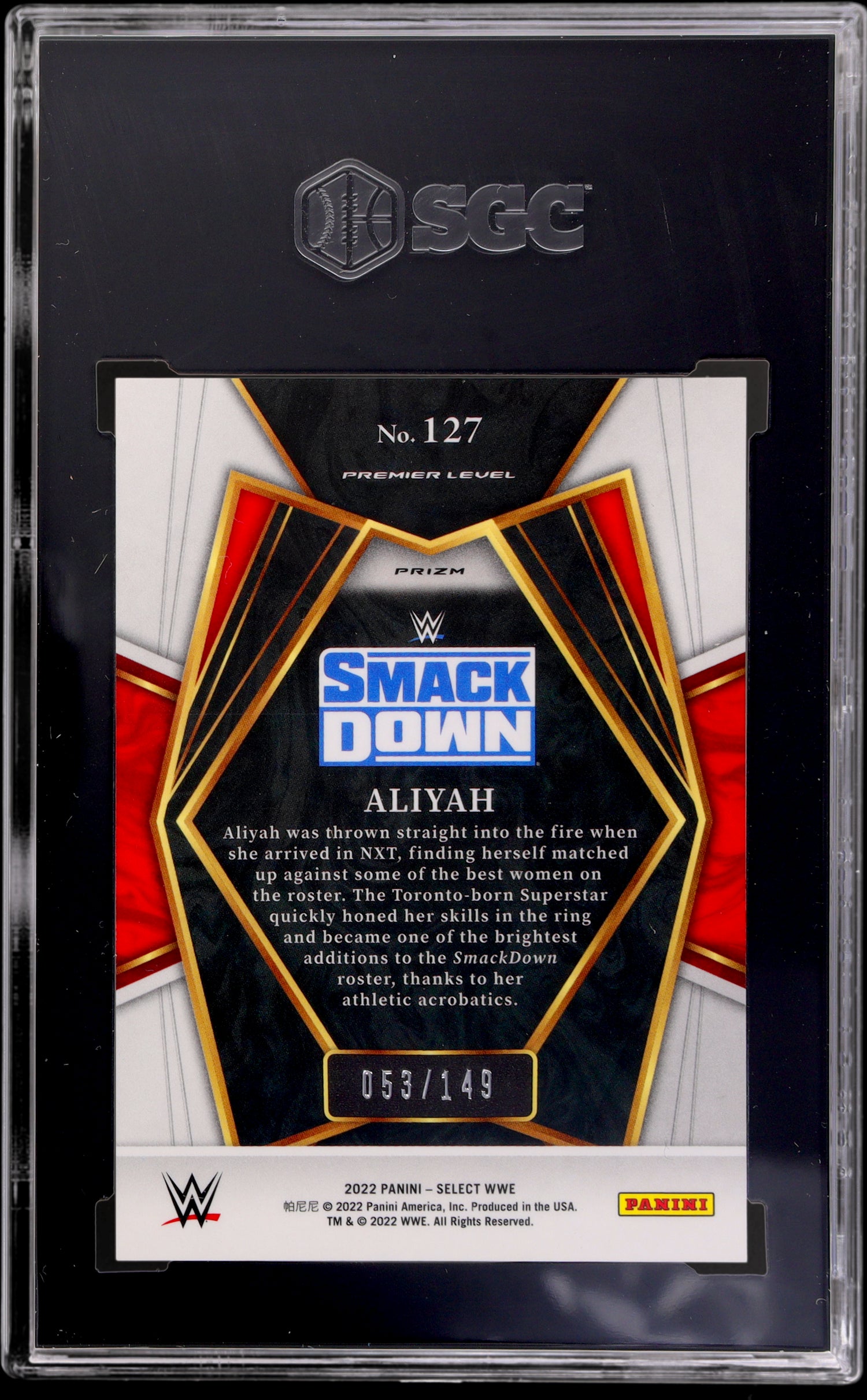 2022 Panini Select WWE Maroon Prizm Aliyah #127 Premier Level /149 SGC 9.5