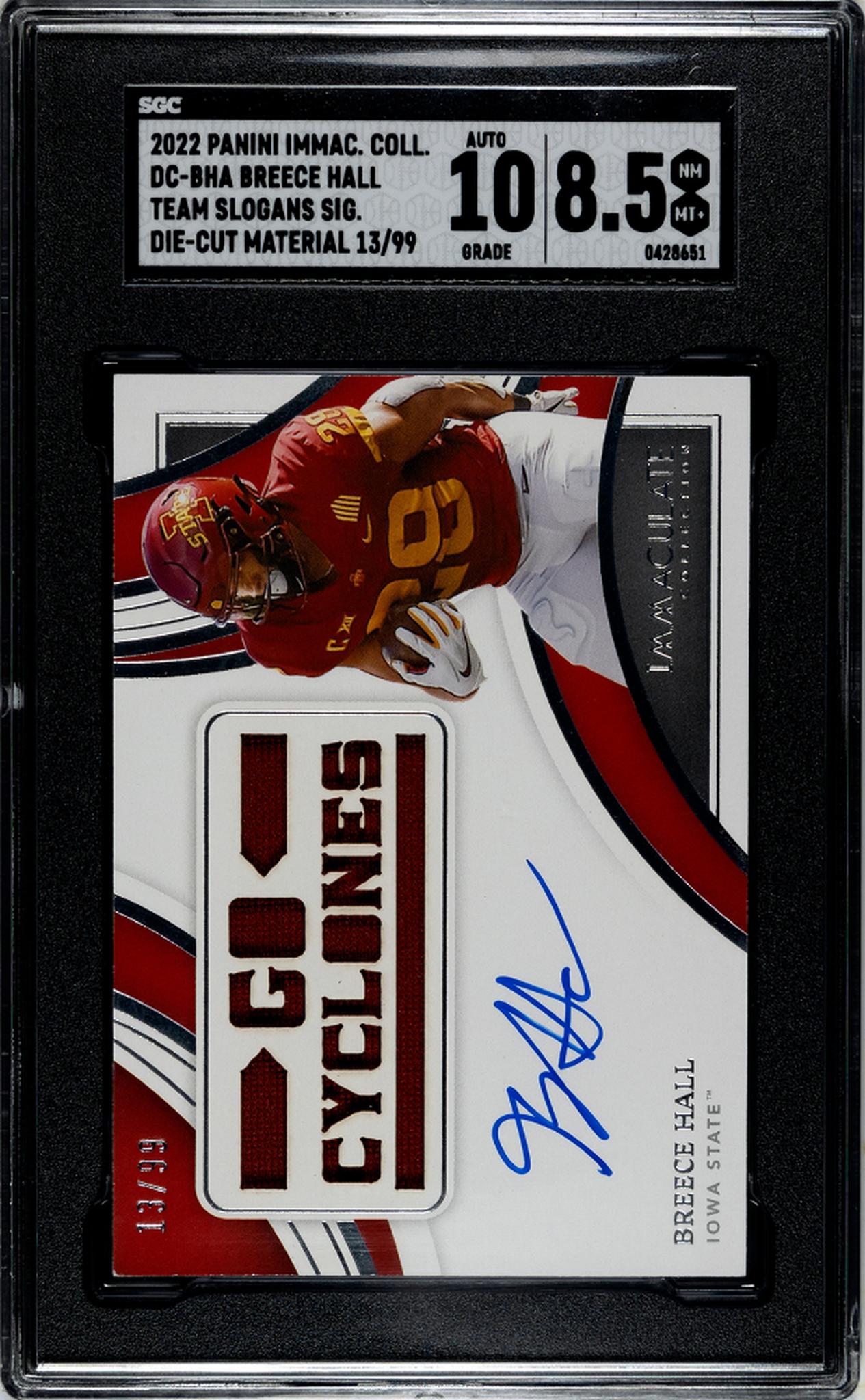 2022 Immaculate Collection #DC-BHA Breece Hall Team Slogans Sig. /99 SGC 8.5