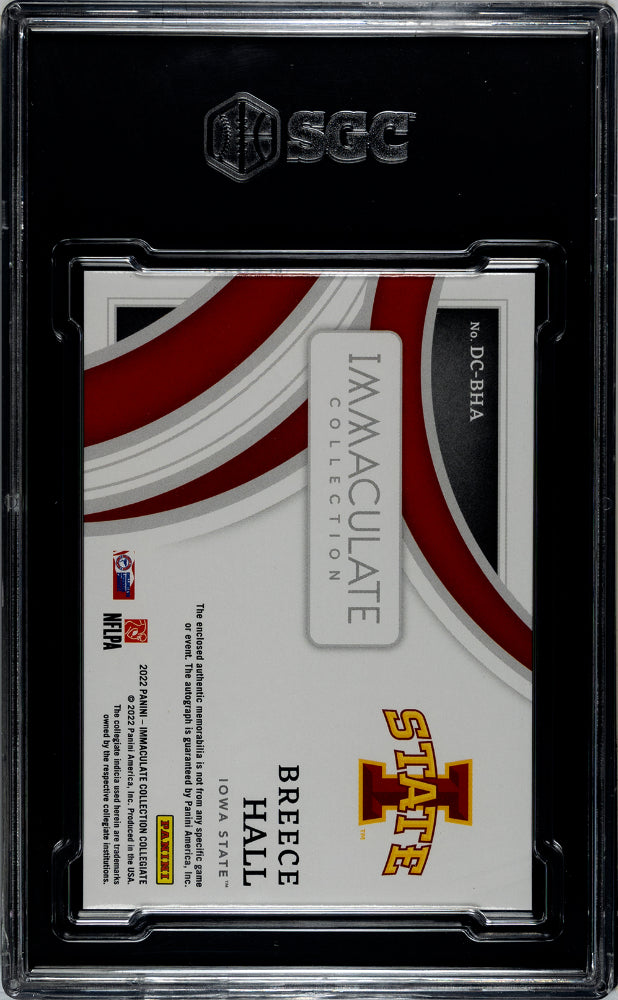 2022 Immaculate Collection #DC-BHA Breece Hall Team Slogans Sig. /99 SGC 8.5