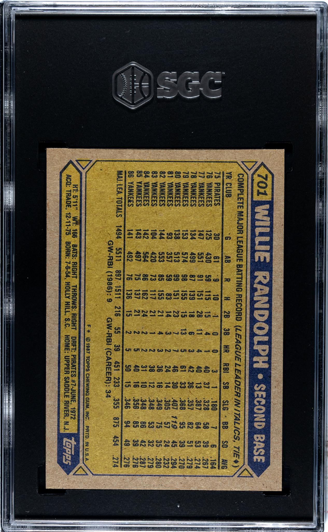 1987 Topps Willie Randolph #701 SGC 7