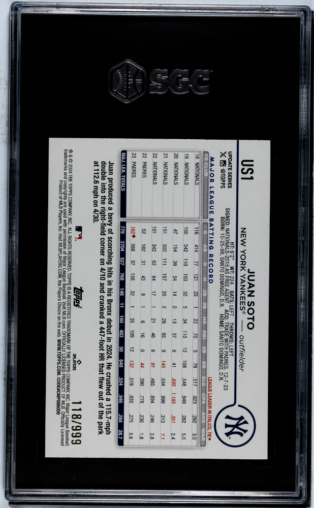 2024 Topps Update #US1 Juan Soto Blue Foilboard /999 SGC 10