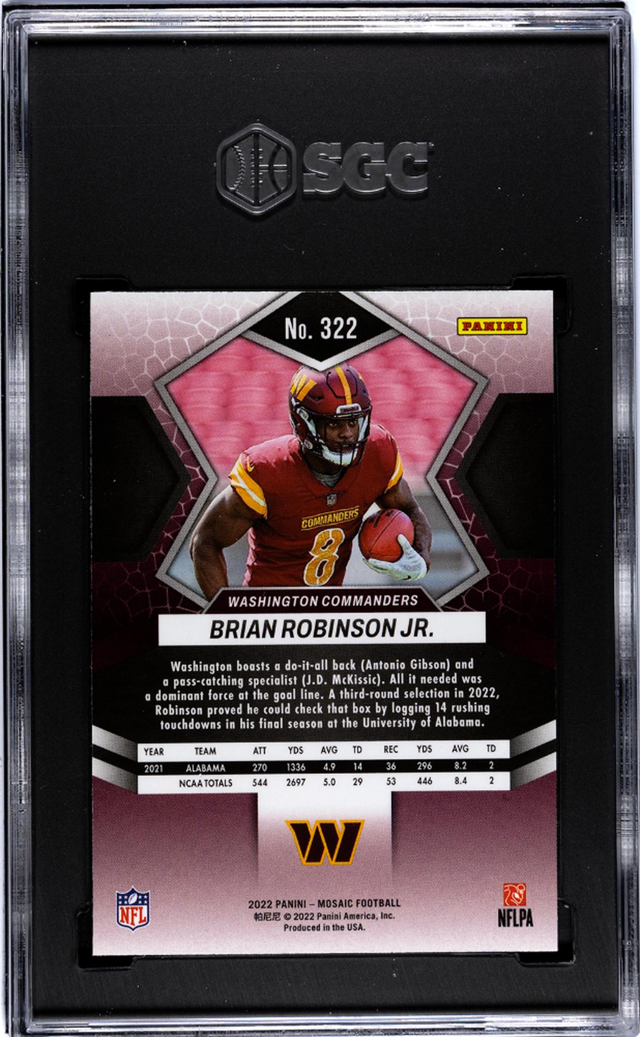 2022 Panini Mosaic #322 Brian Robinson Jr. Rookie SGC 10