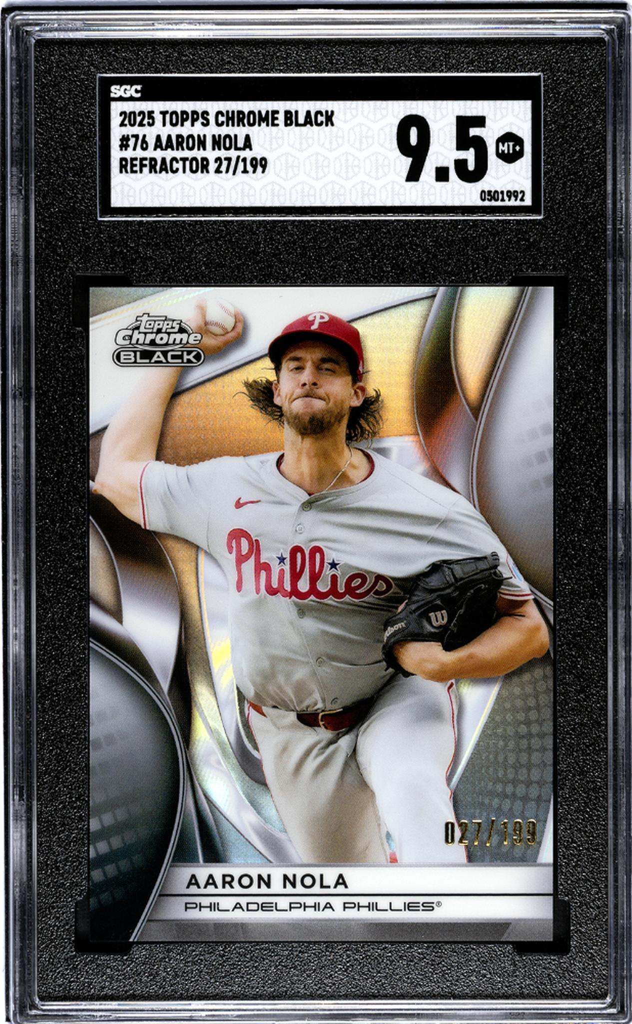 2025 Topps Chrome Black #76 Aaron Nola Refractor /199 SGC 9.5