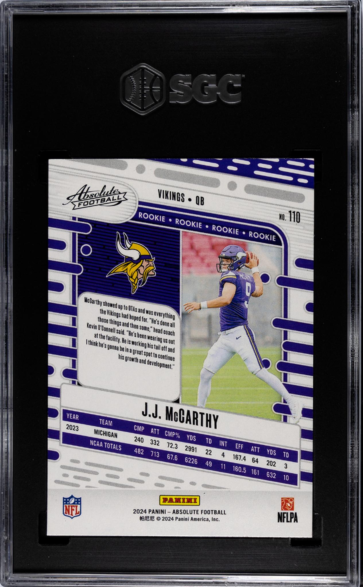 2024 Panini Absolute #110 Jj Mccarthy Retail SGC 7