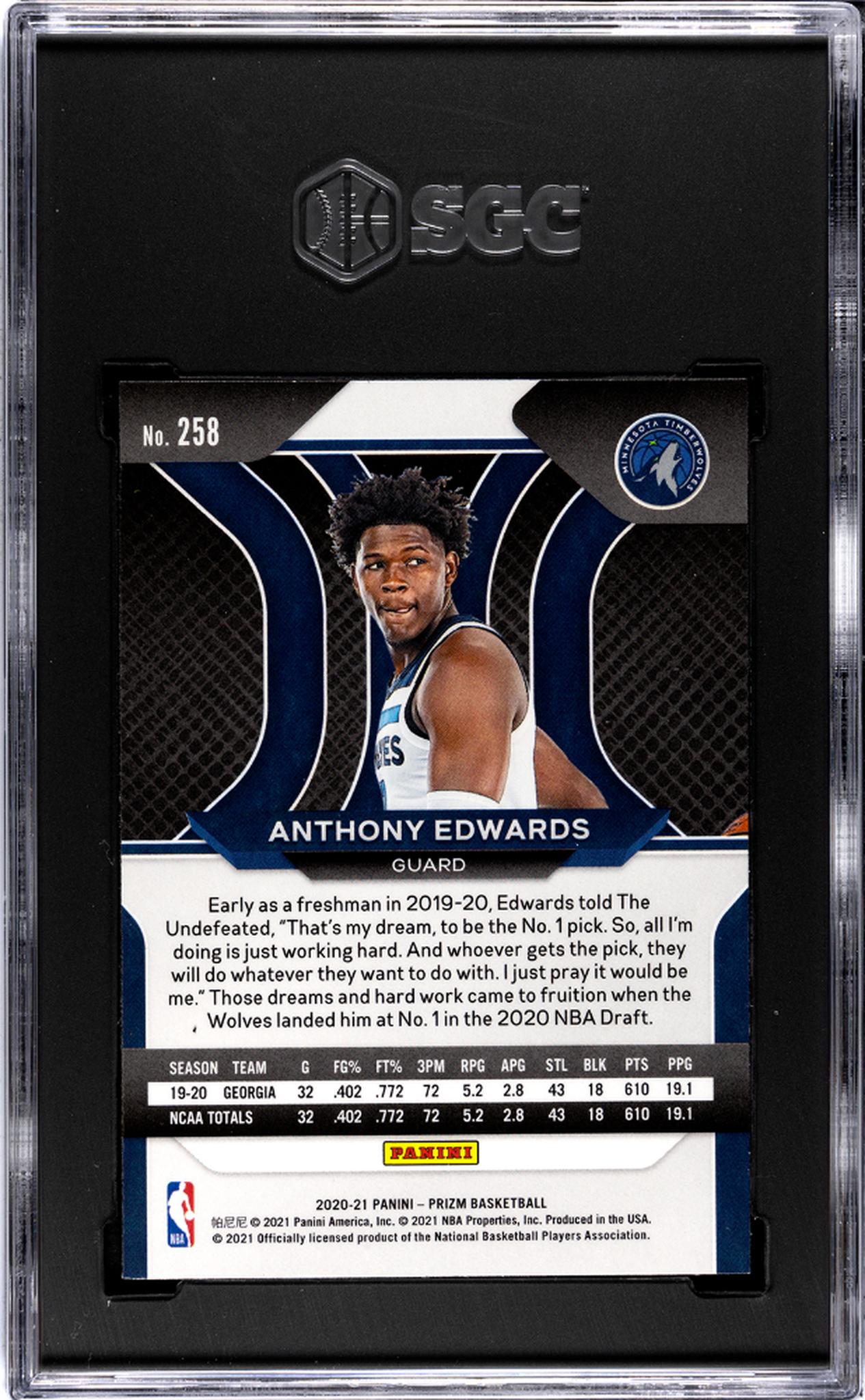 2020-21 Panini Prizm #258 Anthony Edwards SGC 9.5