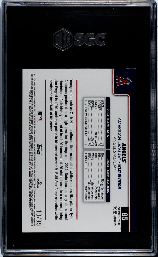 2025 Topps Green Foil Los Angeles Angels #85 /99 SGC 8.5