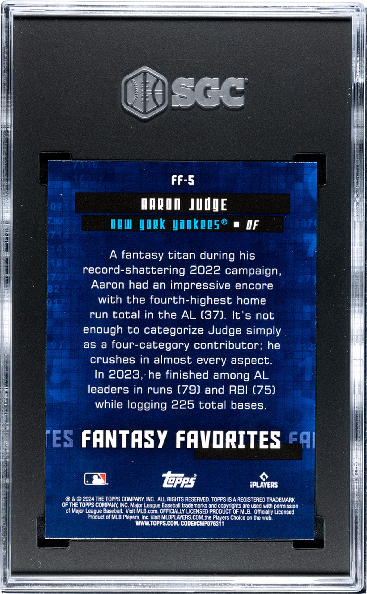 2024 Topps #FF-5 Aaron Judge Fantasy Favorites SGC 10