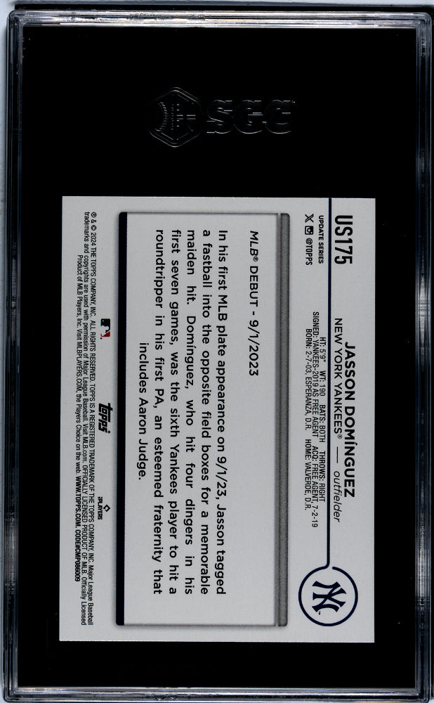 2024 Topps Update Jasson Dominguez #US175 RC Rookie Debut SGC 10
