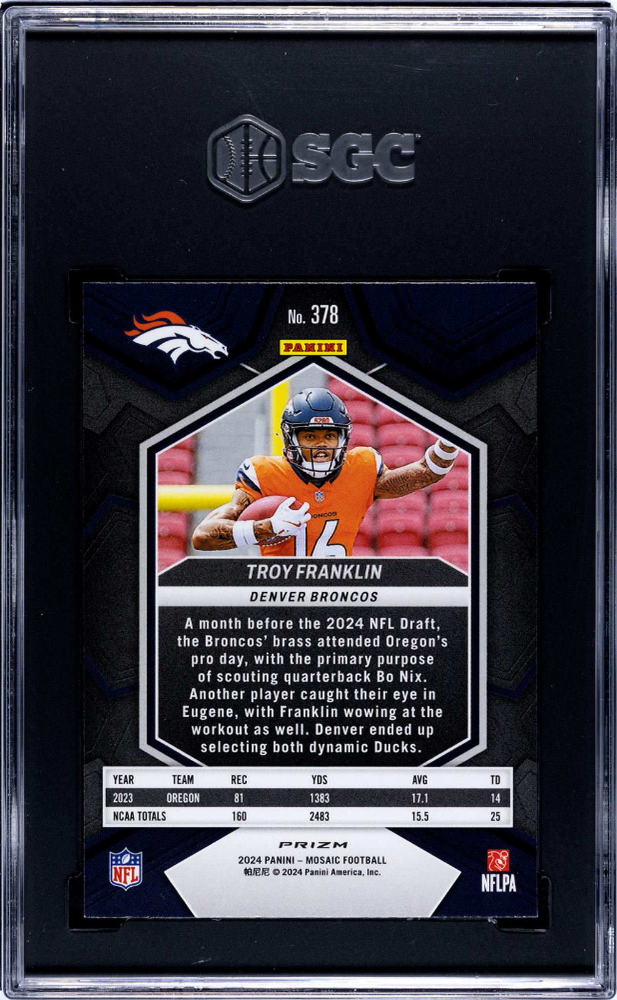2024 Panini Mosaic Silver Troy Franklin #378 RC SGC 8.5
