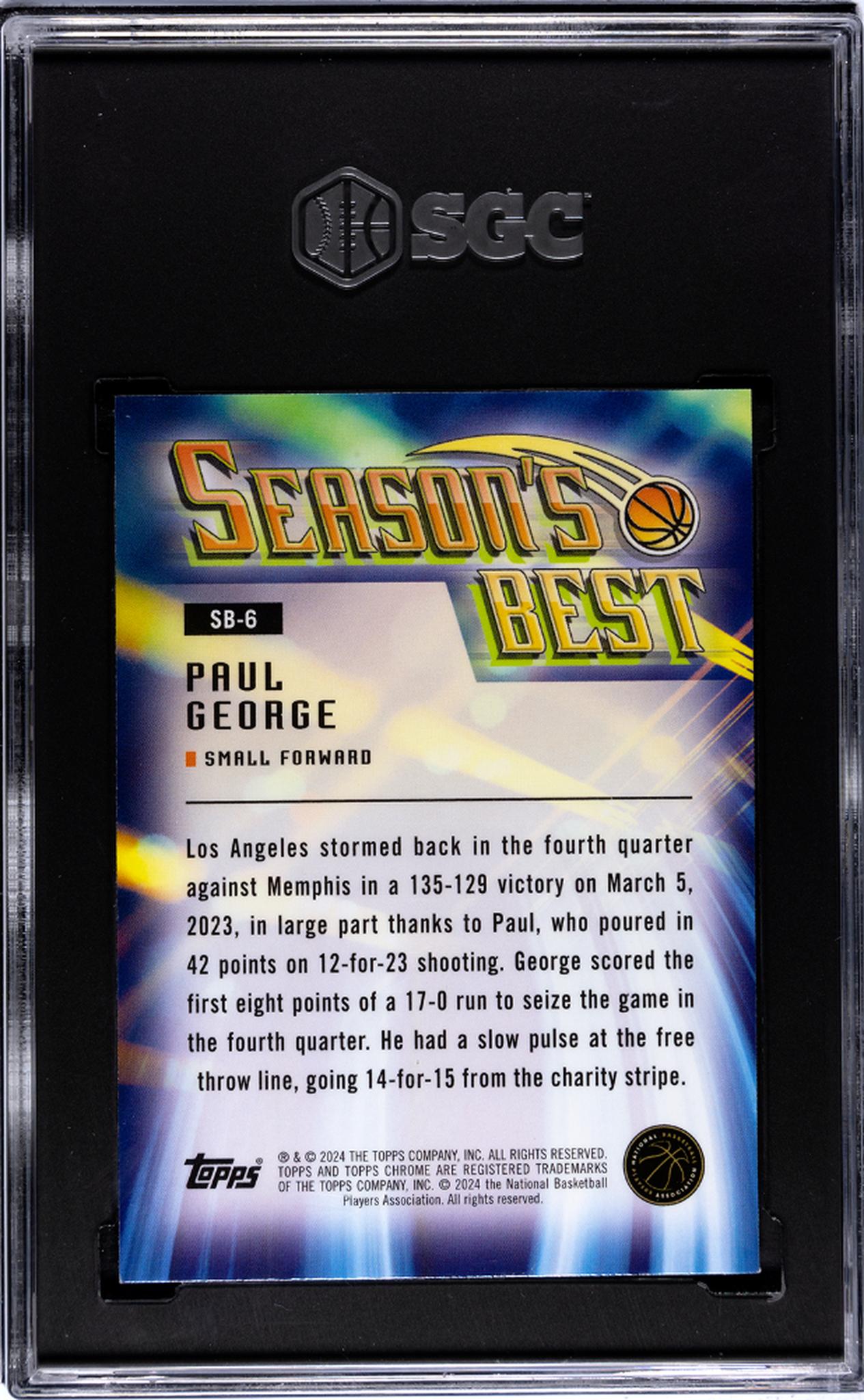 2023 Topps Chrome Season's Best Paul George #SB-6 SGC 8.5