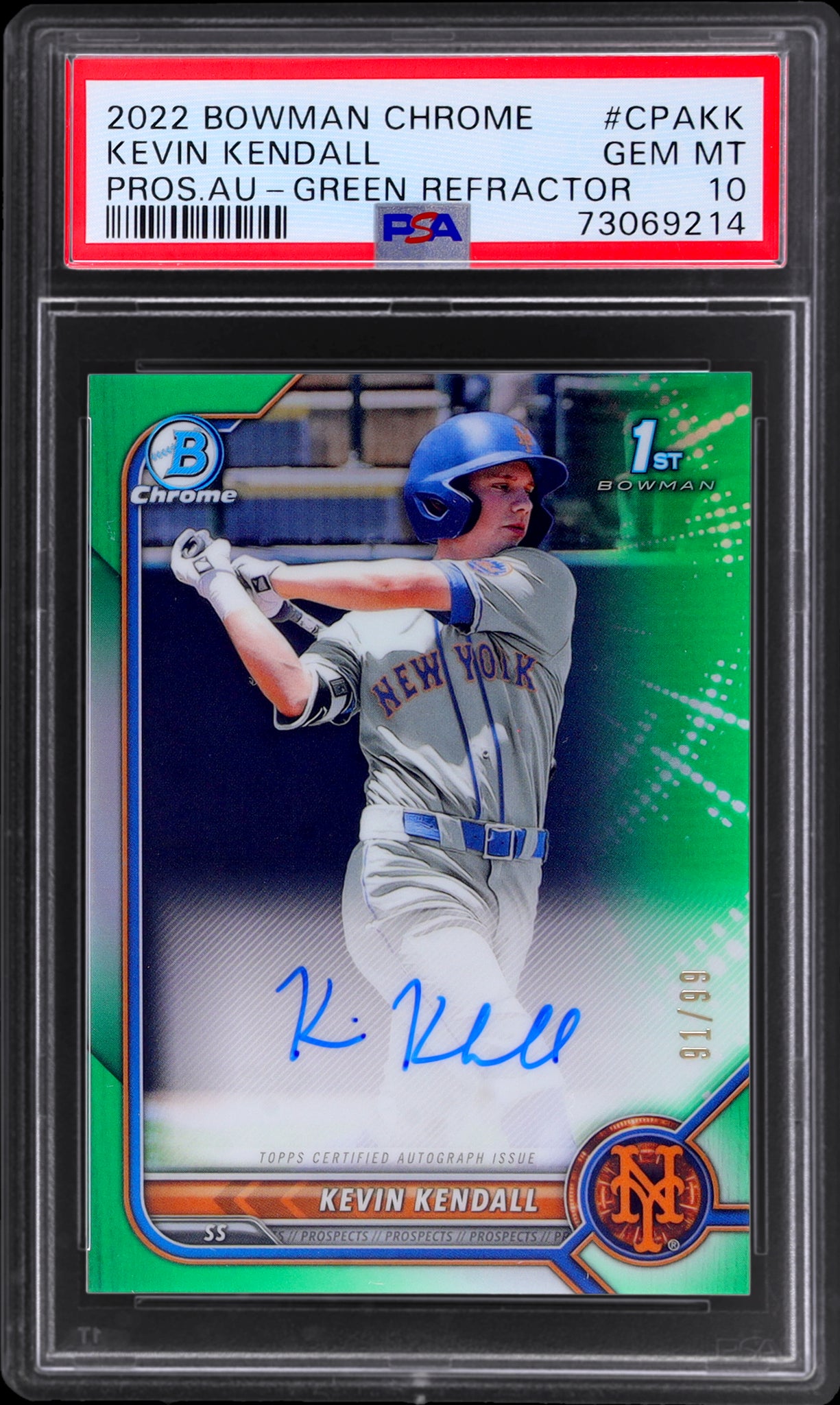 2022 Bowman Chrome 1st Autograph Green Refractor Kevin Kendall /99 PSA 10