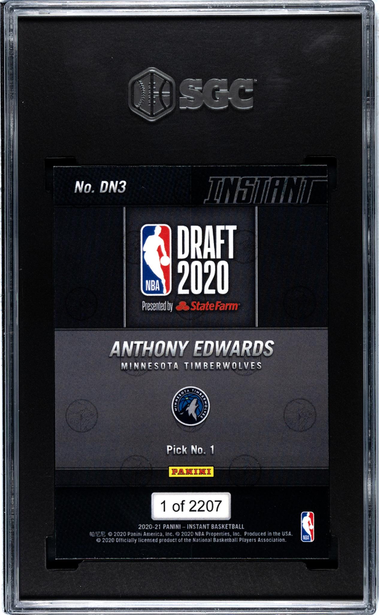 2020-21 Panini Instant Draft Night 2020 Anthony Edwards #DN3 RC /2207 SGC 9.5