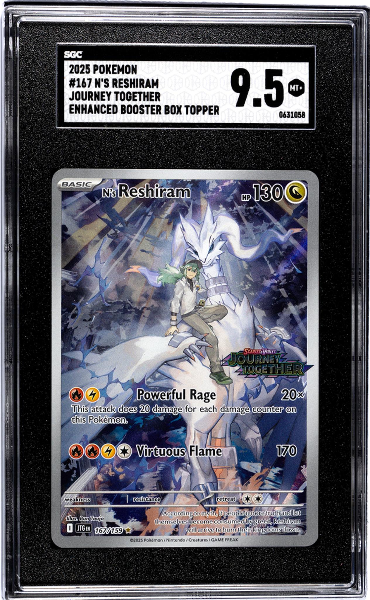 2025 Pokemon Journey Together #167 N's Reshiram Enhanced Booster Box Topper SGC 9.5