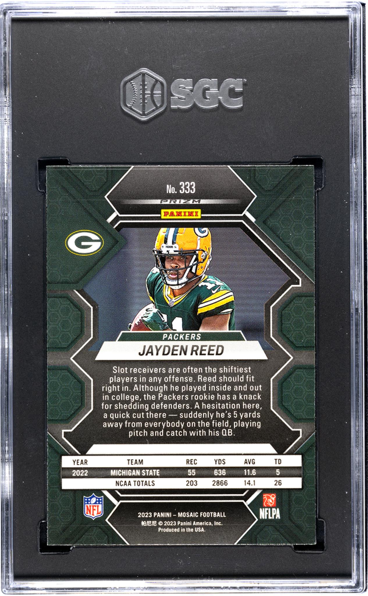 2023 Panini Mosaic #333 Jayden Reed Green Prizm SGC 10