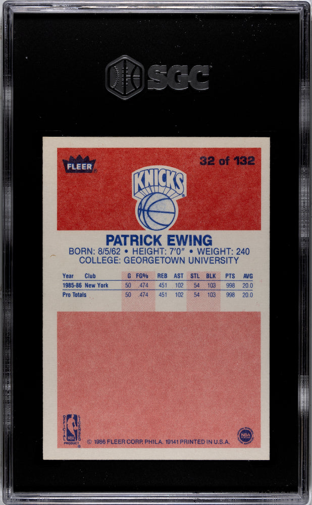 1986-87 Fleer Basketball Patrick Ewing #32 RC SGC 8.5