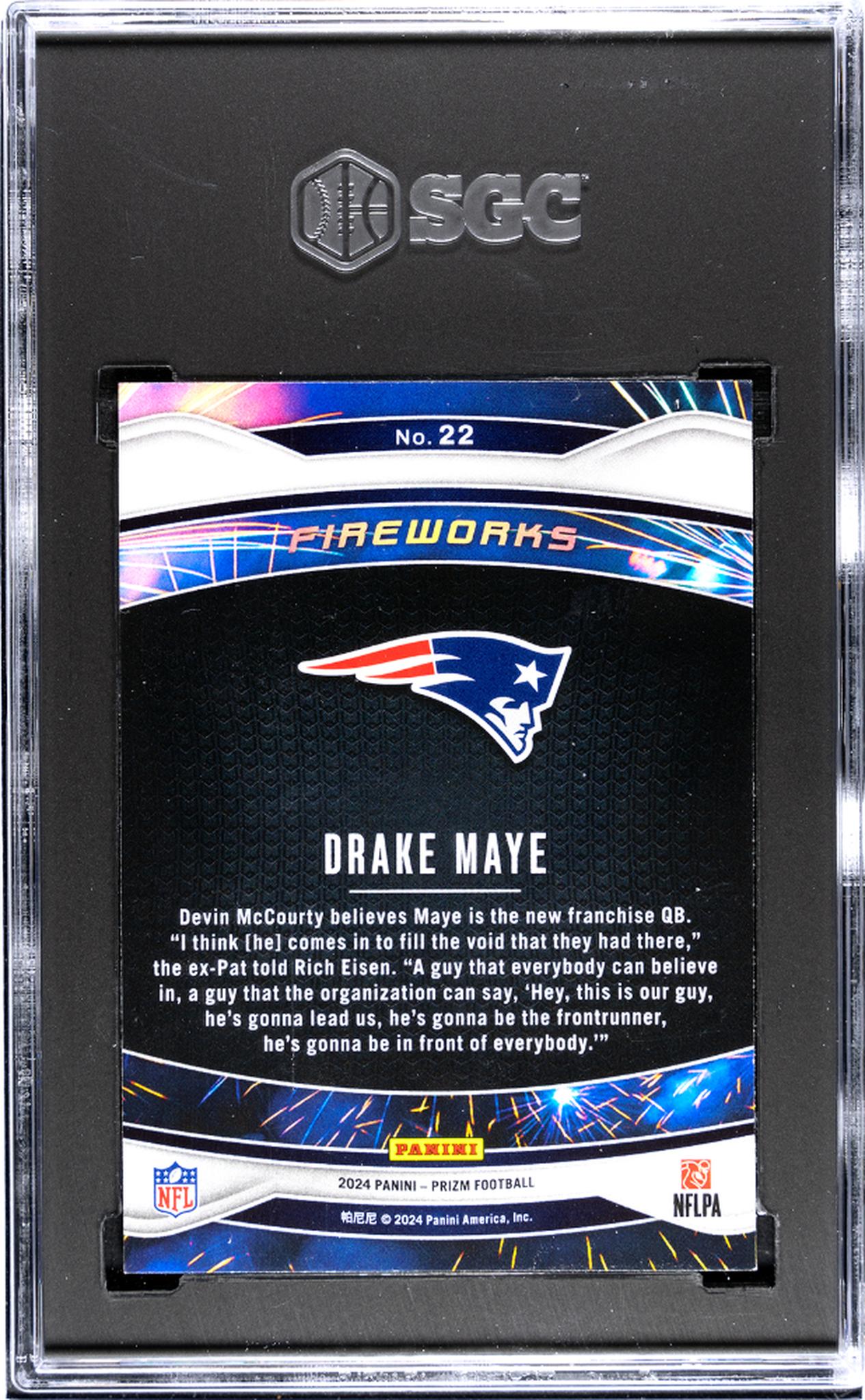 2024 Panini Prizm #22 Drake Maye Fireworks SGC 10