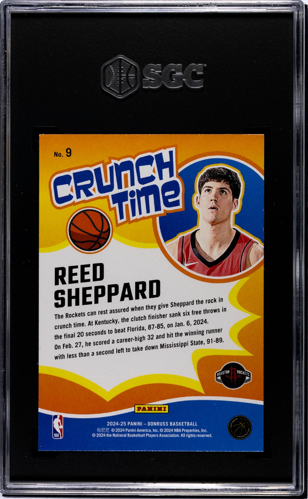 2024 Donruss #9 Reed Sheppard Crunch Time SGC 9