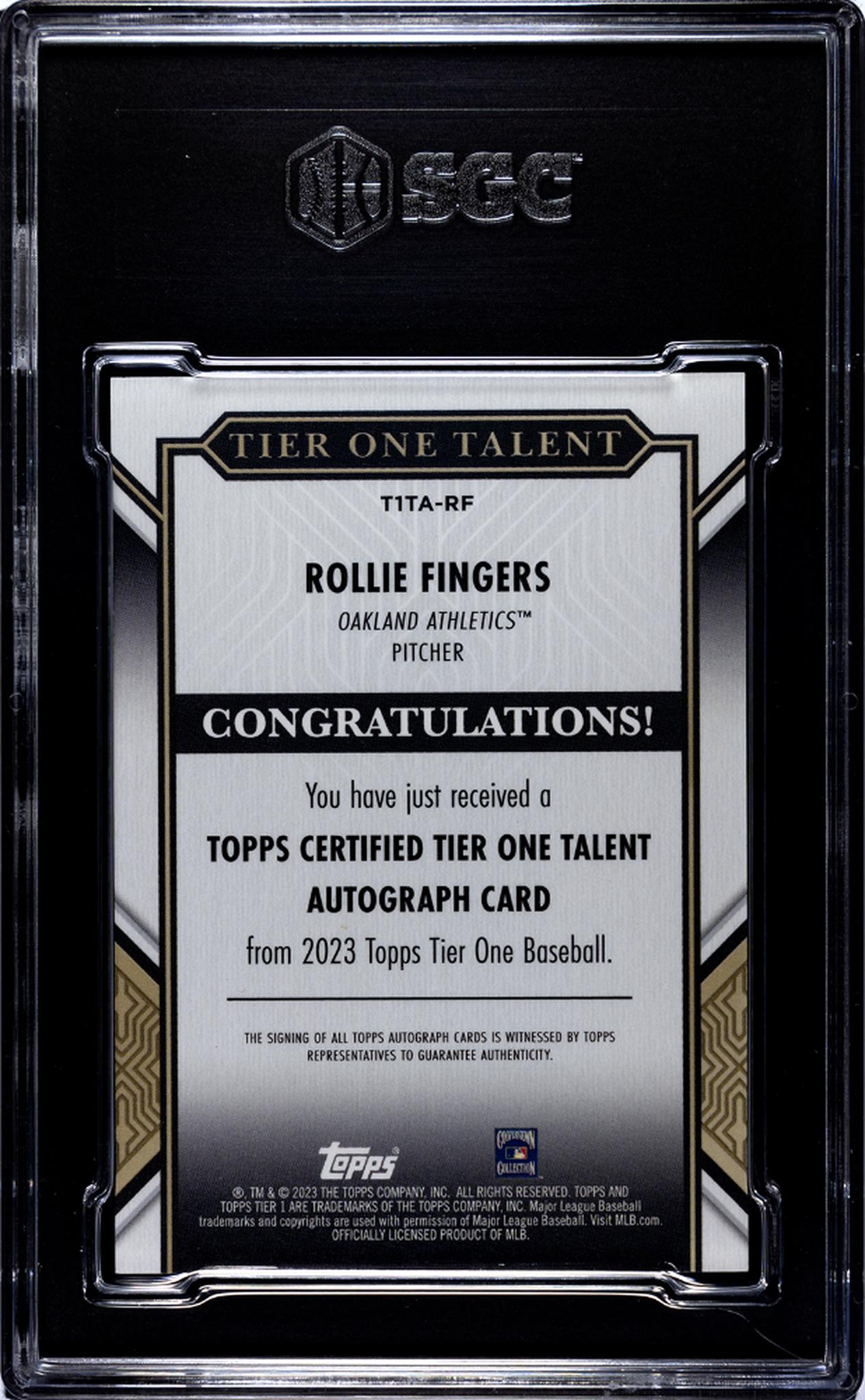 2023 Topps Tier One #T1TA-RF Rollie Fingers Talent Auto. Bronze Ink 06/25 SGC 8