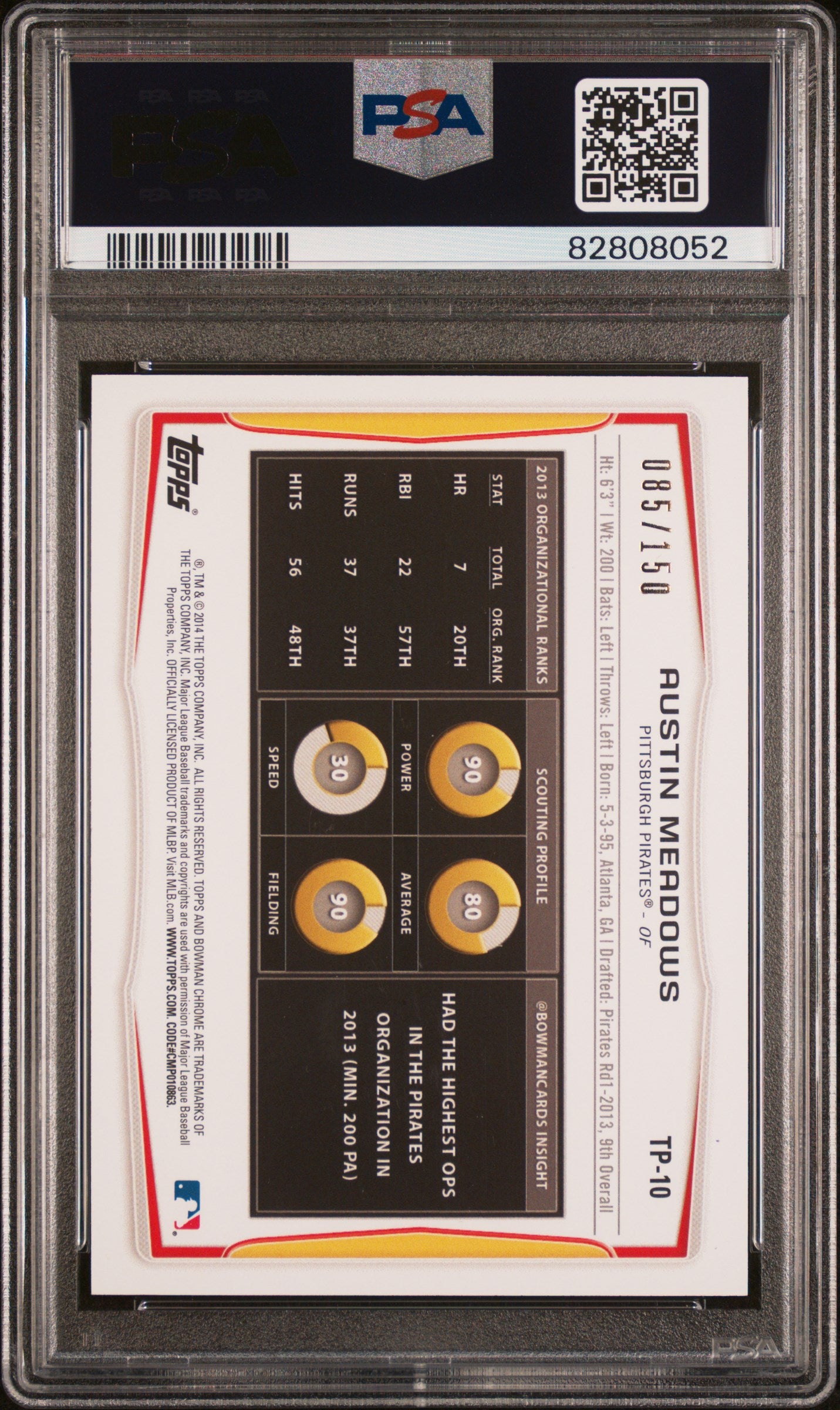 2014 Bowman Chrome Red Ice Austin Meadows #TP10 /150 PSA 10