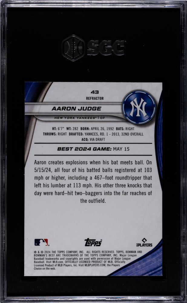 2024 Bowman's Best #43 Aaron Judge Refractor SGC 9.5