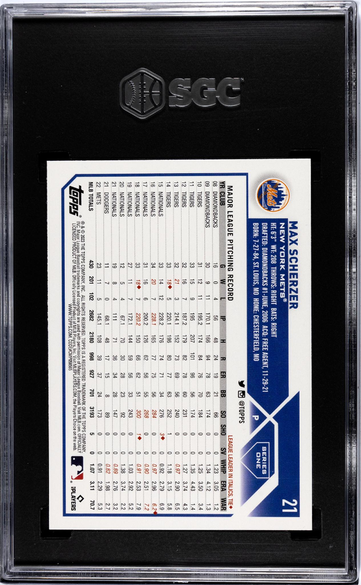 2023 Topps Max Scherzer #21 SGC 9.5