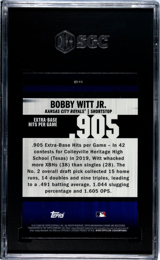 2020 Bowman Chrome #ST-11 Bobby Witt Jr. Stat Tracker SGC 9.5