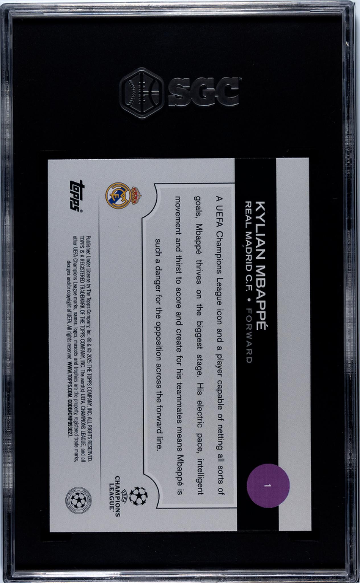 2024-25 Topps UEFA Club Competitions Kylian Mbappe #1 SGC 10
