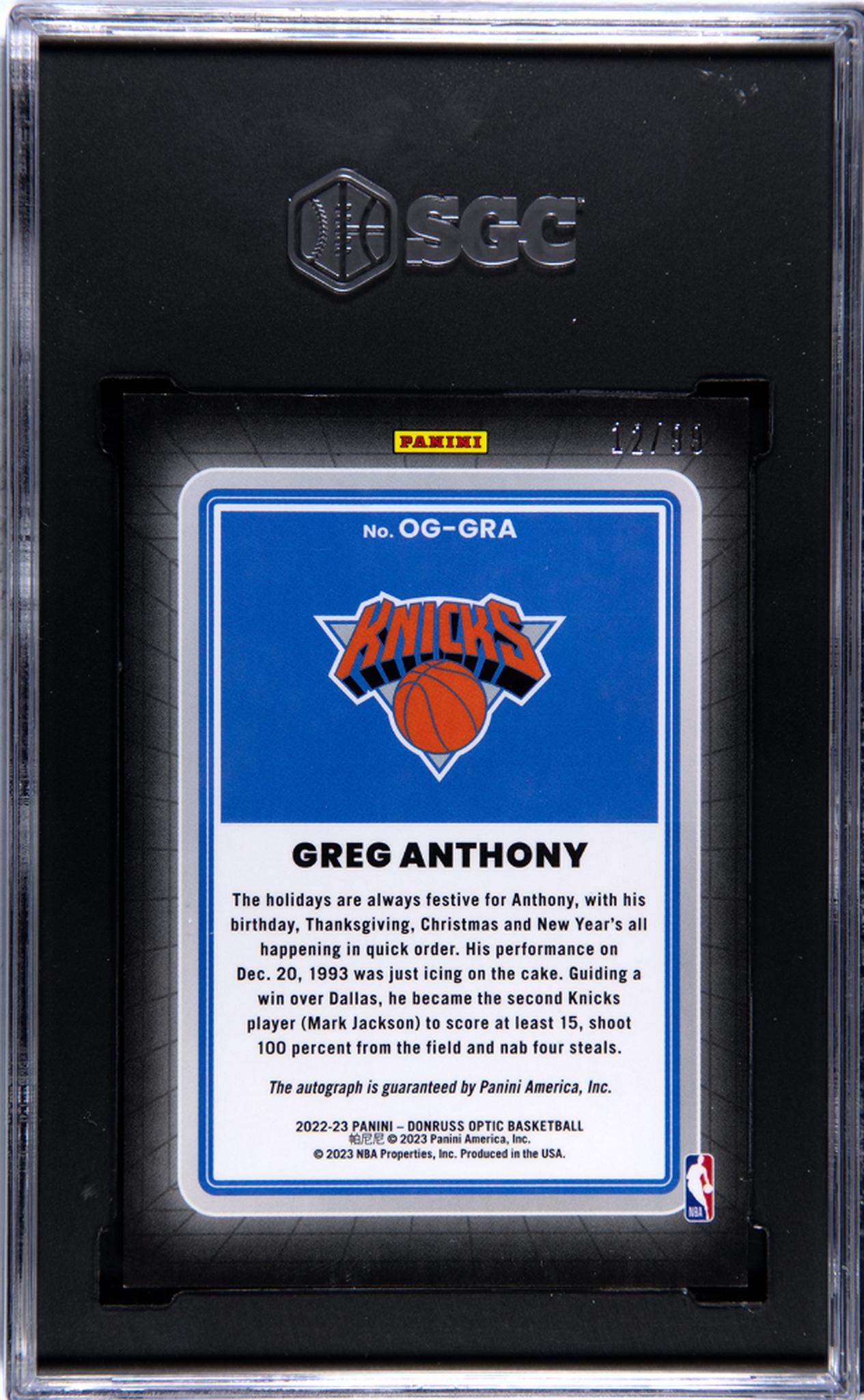 2022-23 Donruss Optic #OG-GRA Greg Anthony Opti-Graphs 12/99 SGC 9.5