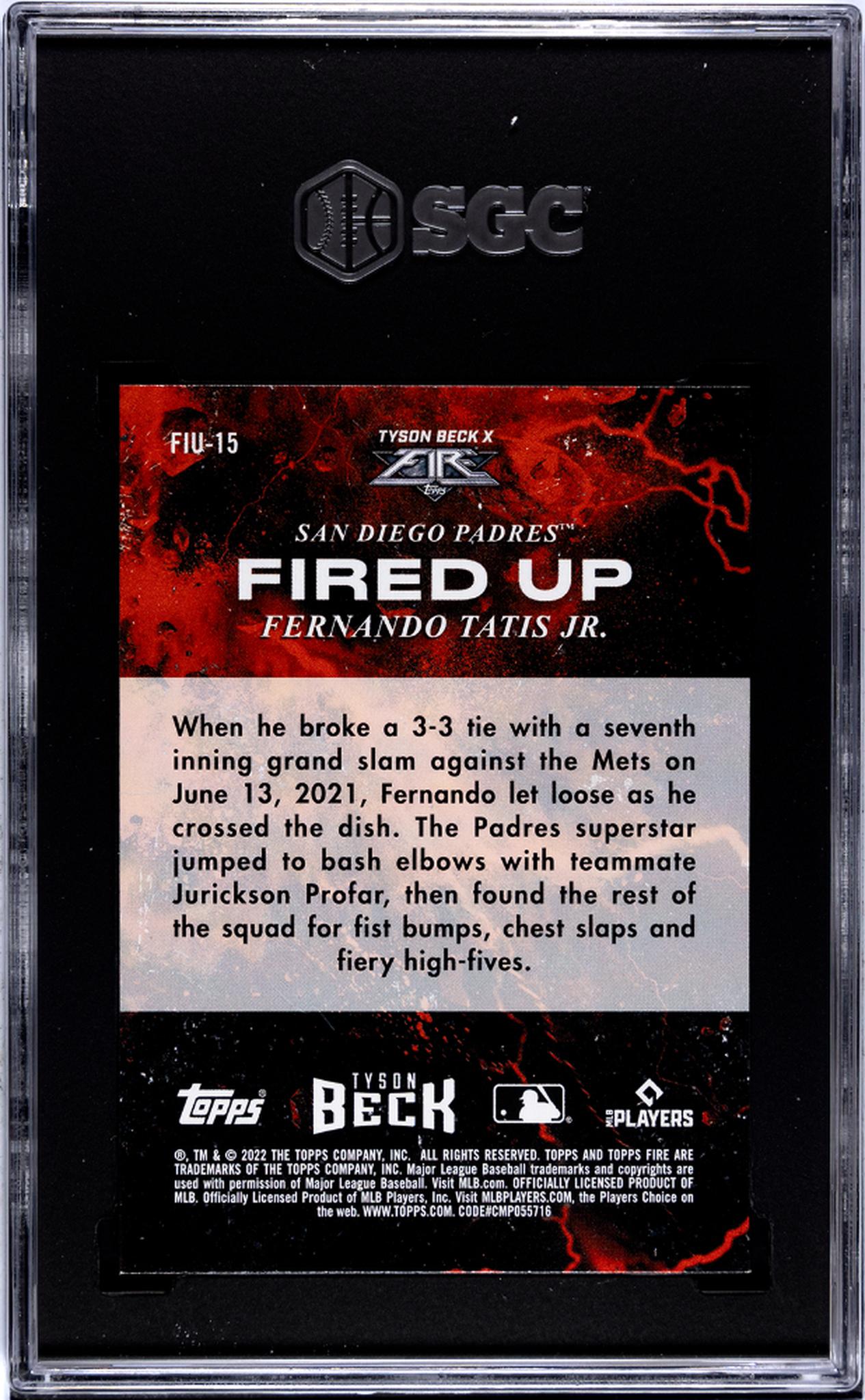 2022 Topps Fire #FIU-15 Fernando Tatis Jr. Fired Up SGC 9.5