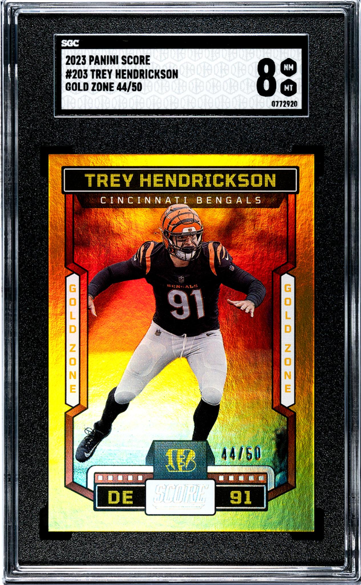 2023 Panini Score #203 Trey Hendrickson Gold Zone 44/50 SGC 8