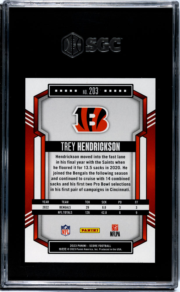 2023 Panini Score #203 Trey Hendrickson Gold Zone 44/50 SGC 8