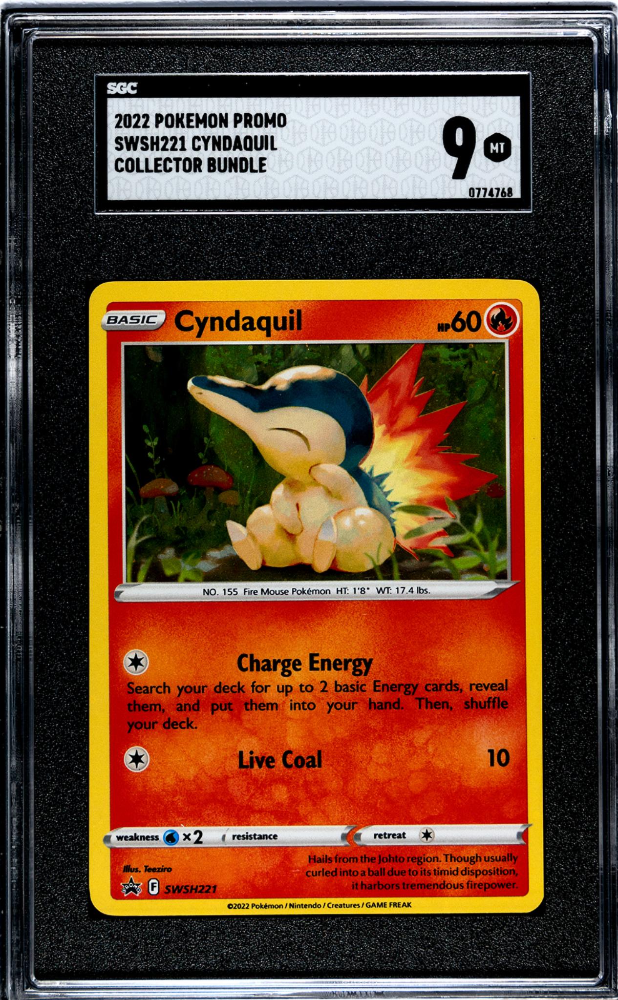 2022 Pokemon Promo #SWSH221 Cyndaquil Collector Bundle SGC 9