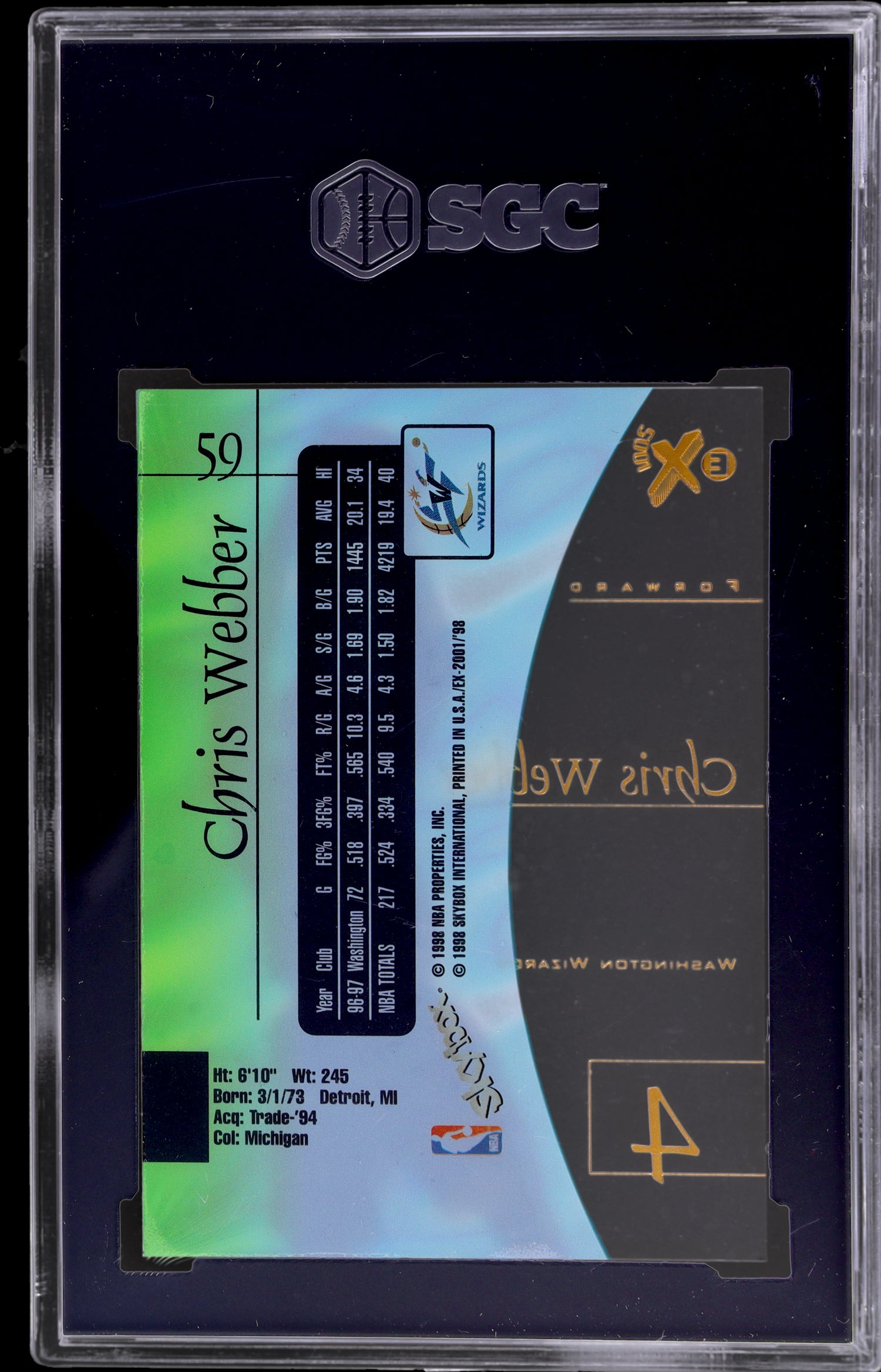 1997-98 Skybox E-X 2001 Chris Webber #59 SGC 8.5