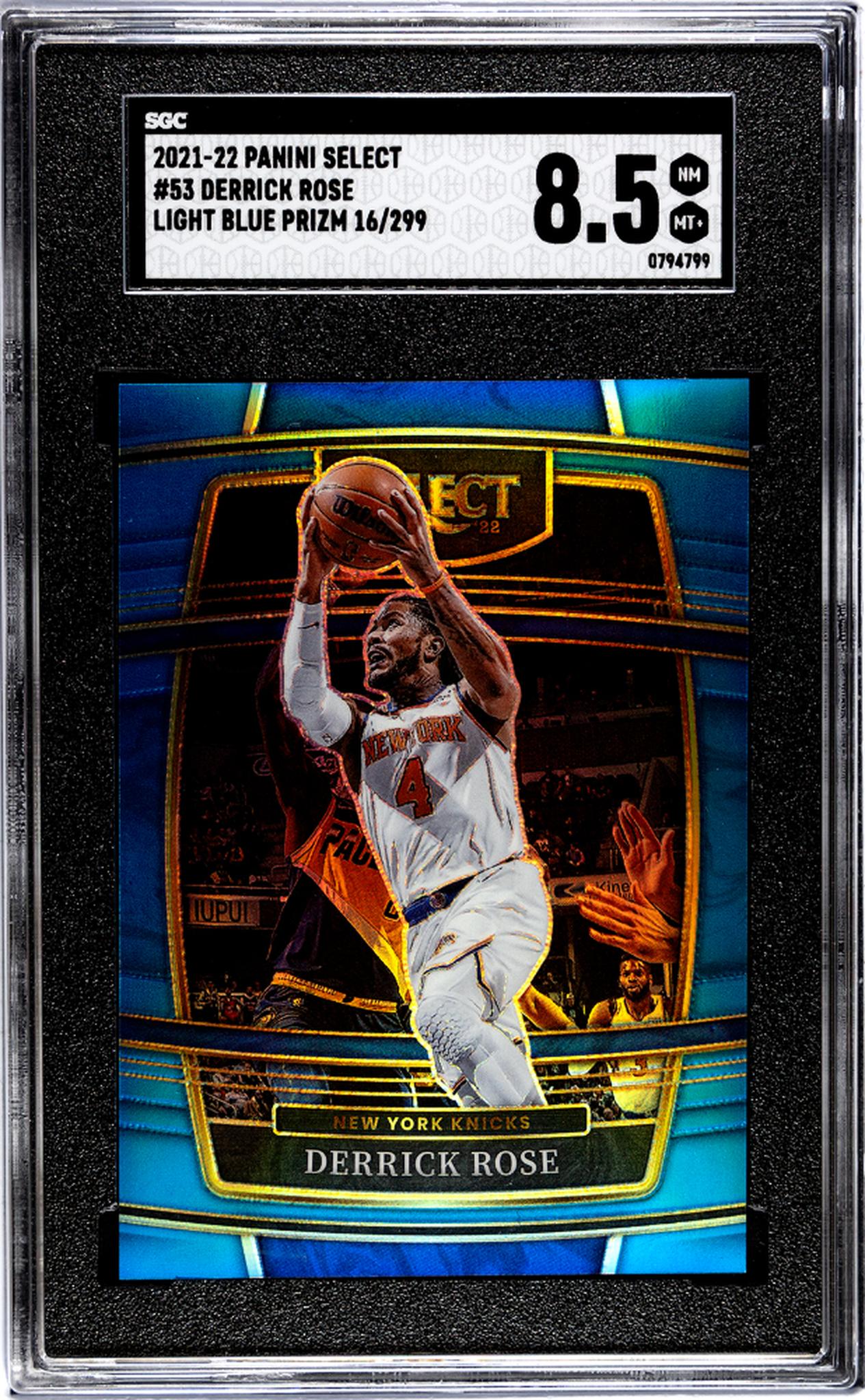 2021-22 Panini Select #53 Derrick Rose Light Blue Prizm 16/299 SGC 8.5
