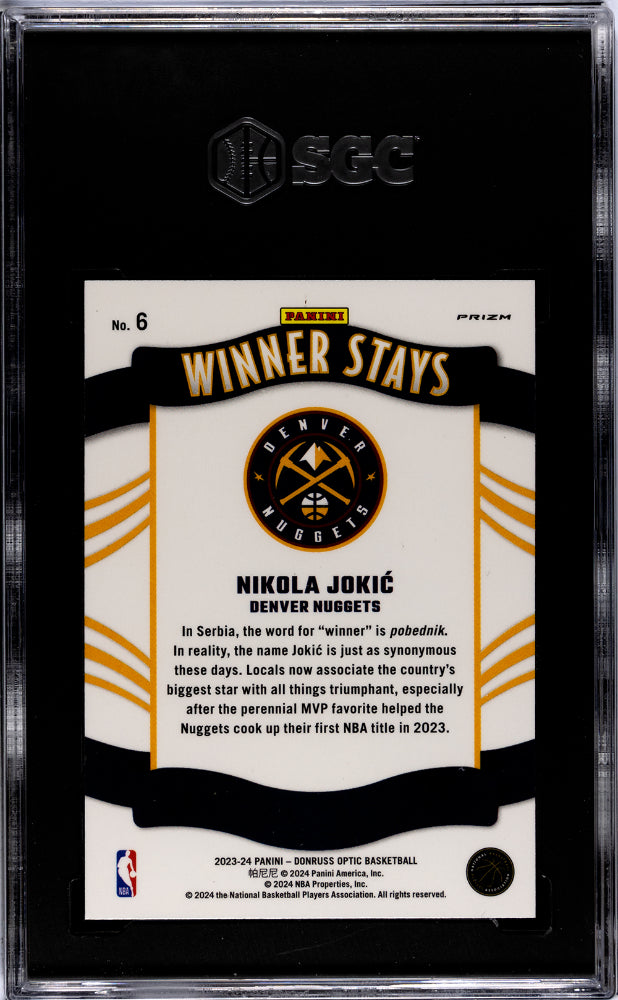2023-24 Donruss Optic #6 Nikola Jokic Winner Stays Purple Prizm SGC 10